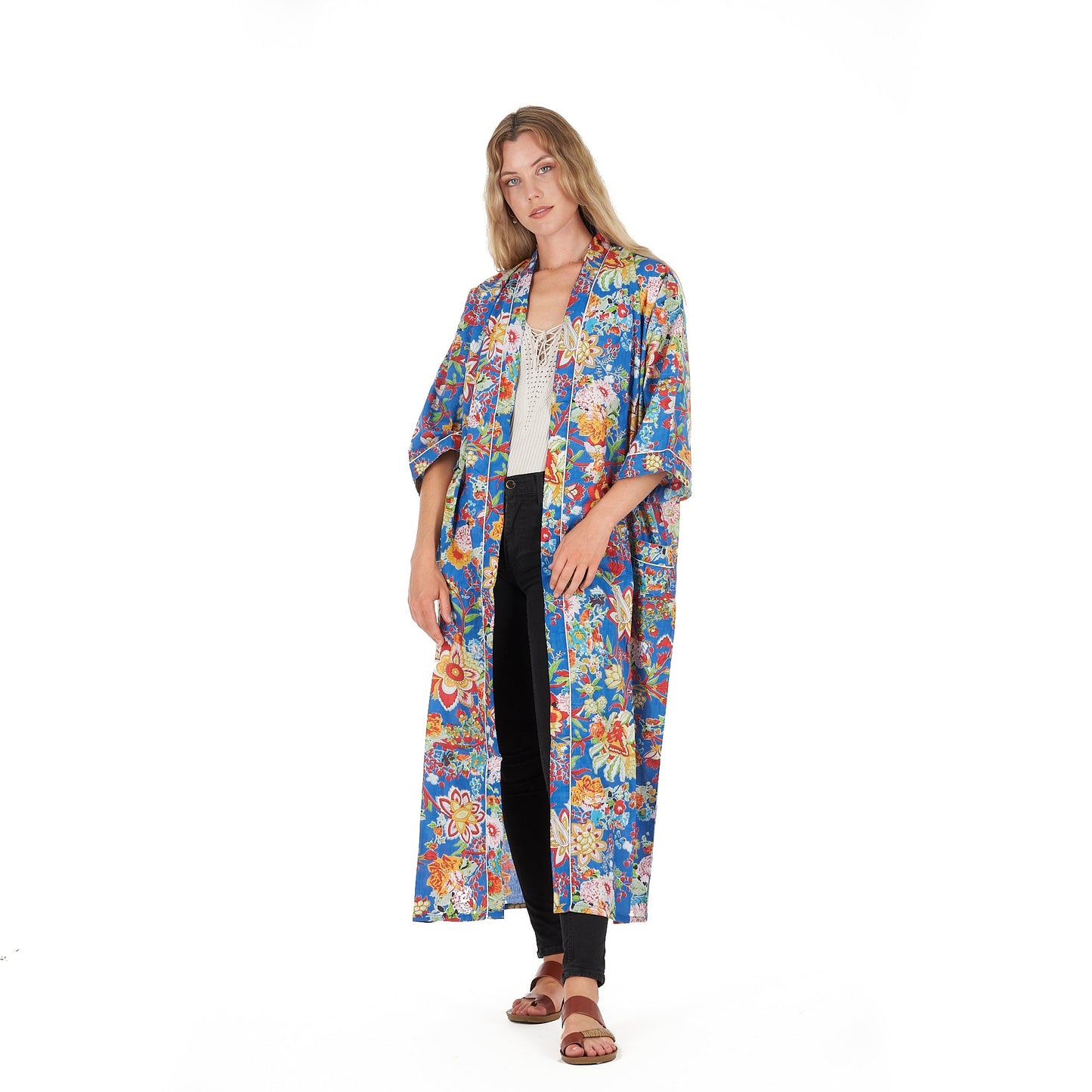 Forever in Blue Kimono Robe – Frida Kahlo Inspired, Cotton, Versatile & Lightweight