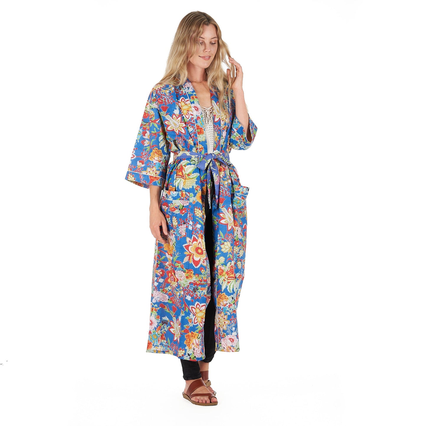 Forever in Blue Kimono Robe – Frida Kahlo Inspired, Cotton, Versatile & Lightweight