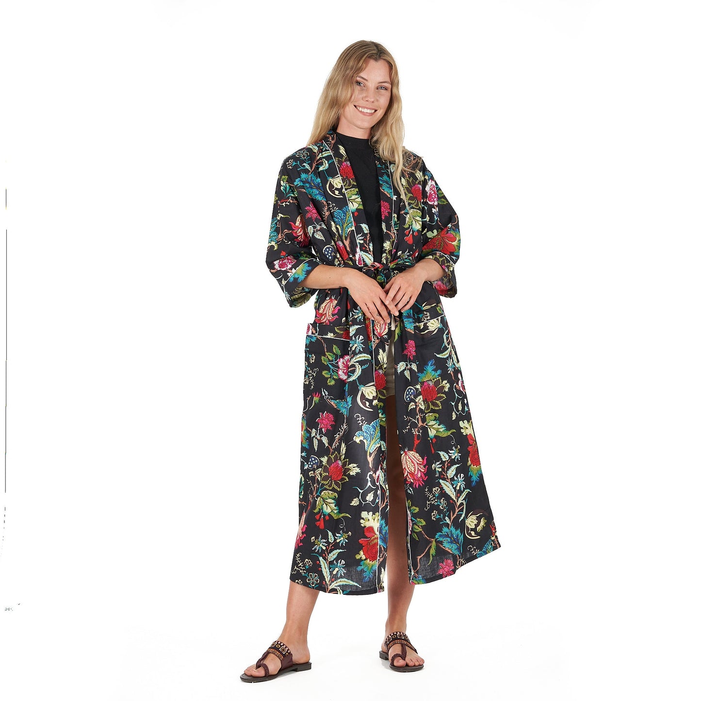 Noir Nights Kimono Robe – Frida Kahlo Inspired, Cotton, Versatile & Lightweight