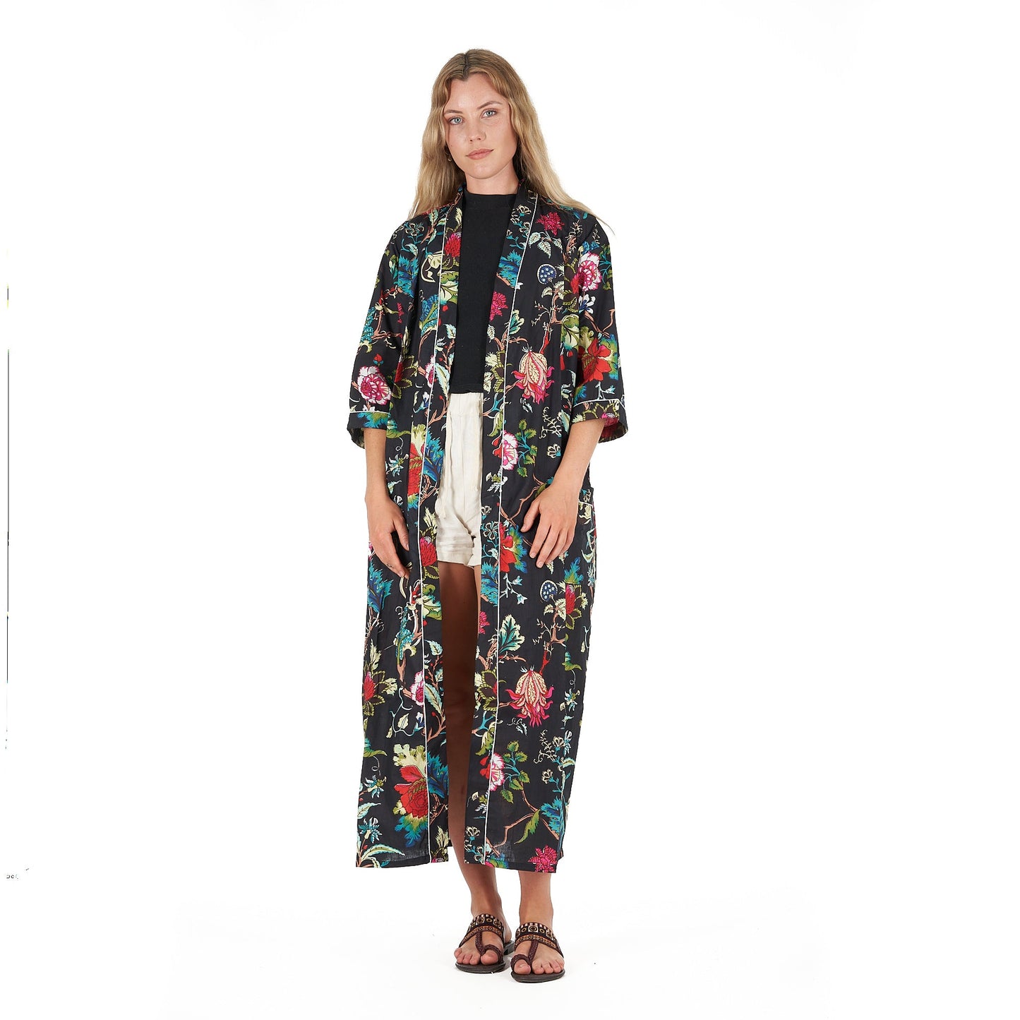 Noir Nights Kimono Robe – Frida Kahlo Inspired, Cotton, Versatile & Lightweight