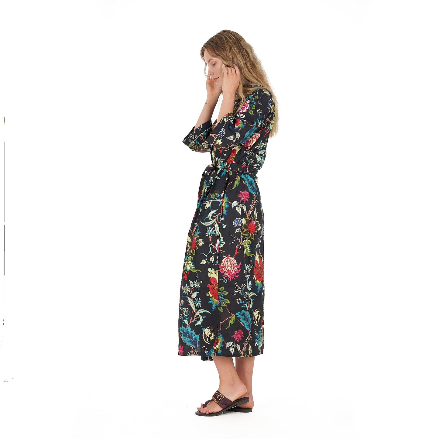 Noir Nights Kimono Robe – Frida Kahlo Inspired, Cotton, Versatile & Lightweight