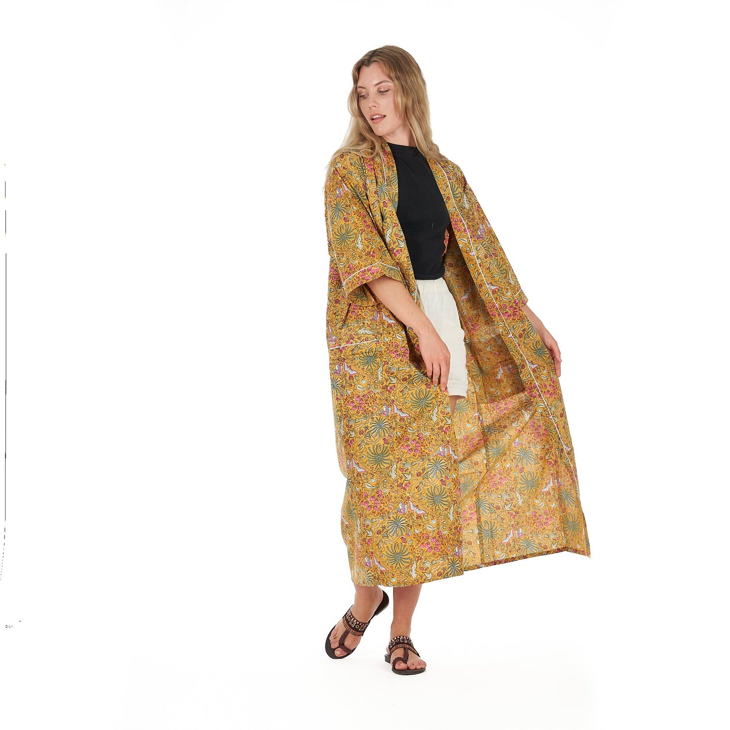 Sunburst Sensations Kimono Robe – Frida Kahlo Inspired, Cotton, Versatile & Lightweight