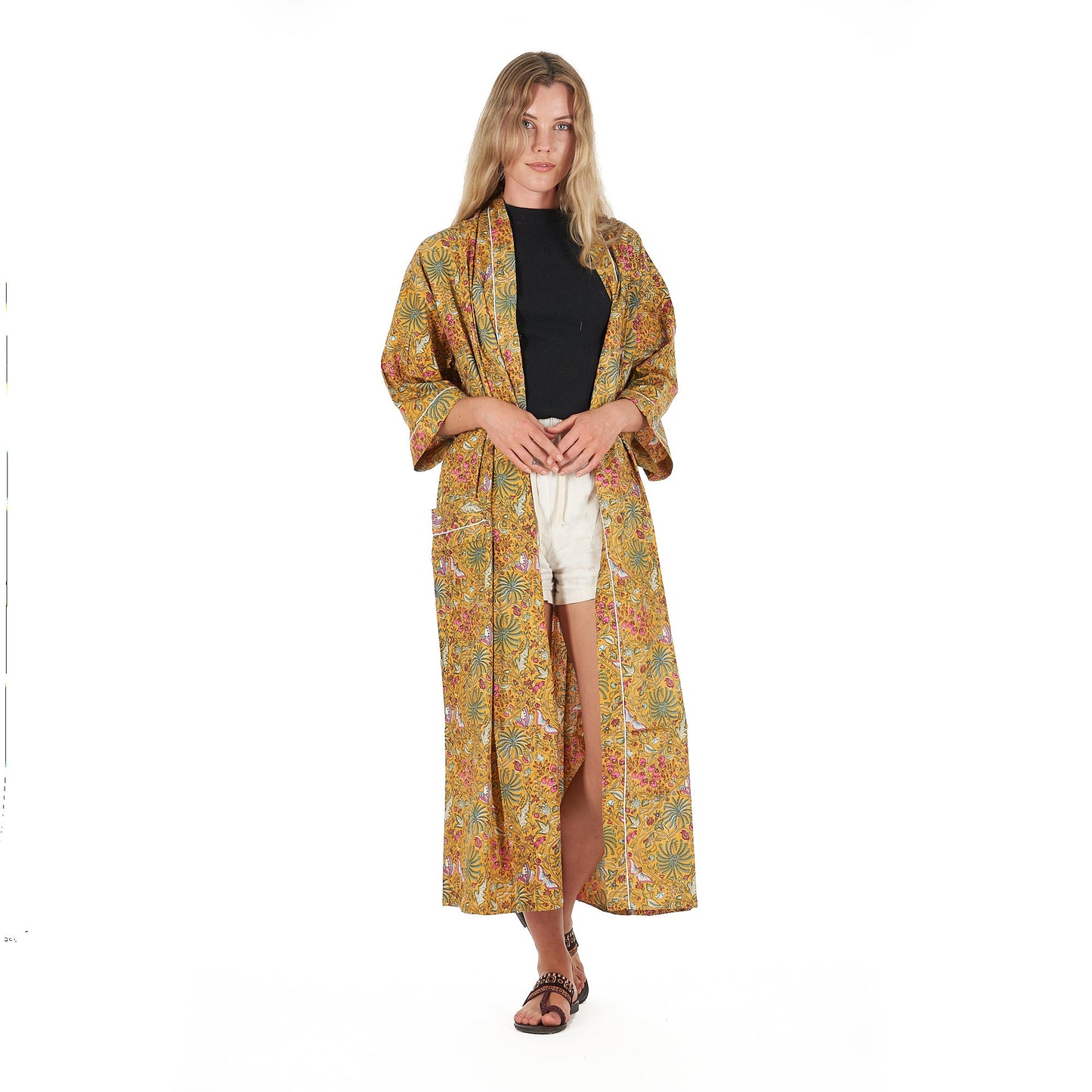 Sunburst Sensations Kimono Robe – Frida Kahlo Inspired, Cotton, Versatile & Lightweight
