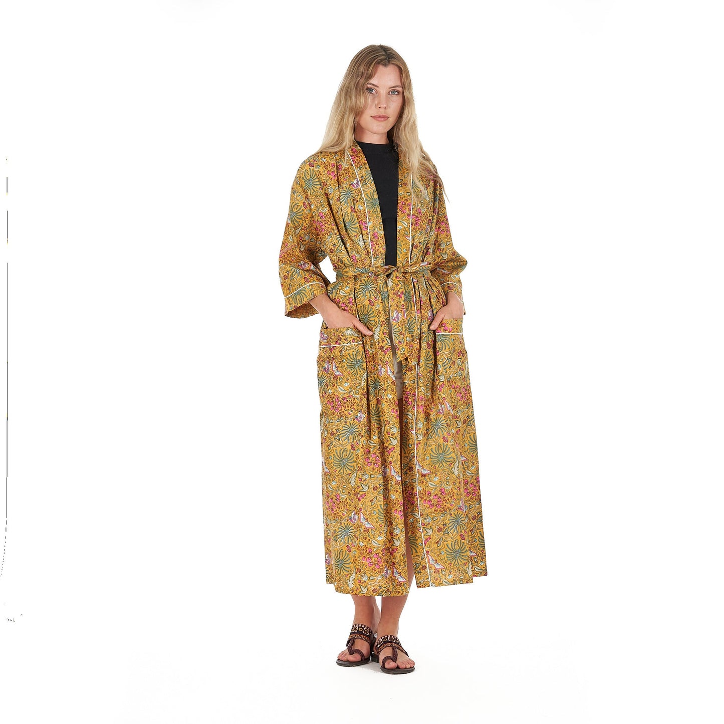 Sunburst Sensations Kimono Robe – Frida Kahlo Inspired, Cotton, Versatile & Lightweight