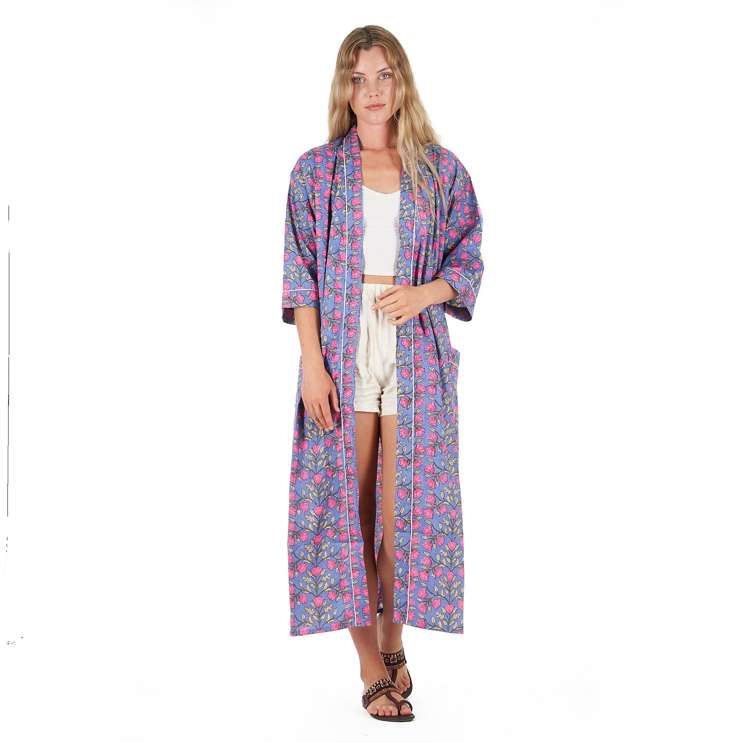 Floral Harmony Kimono Robe – Frida Kahlo Inspired, Cotton, Handcrafted & Versatile