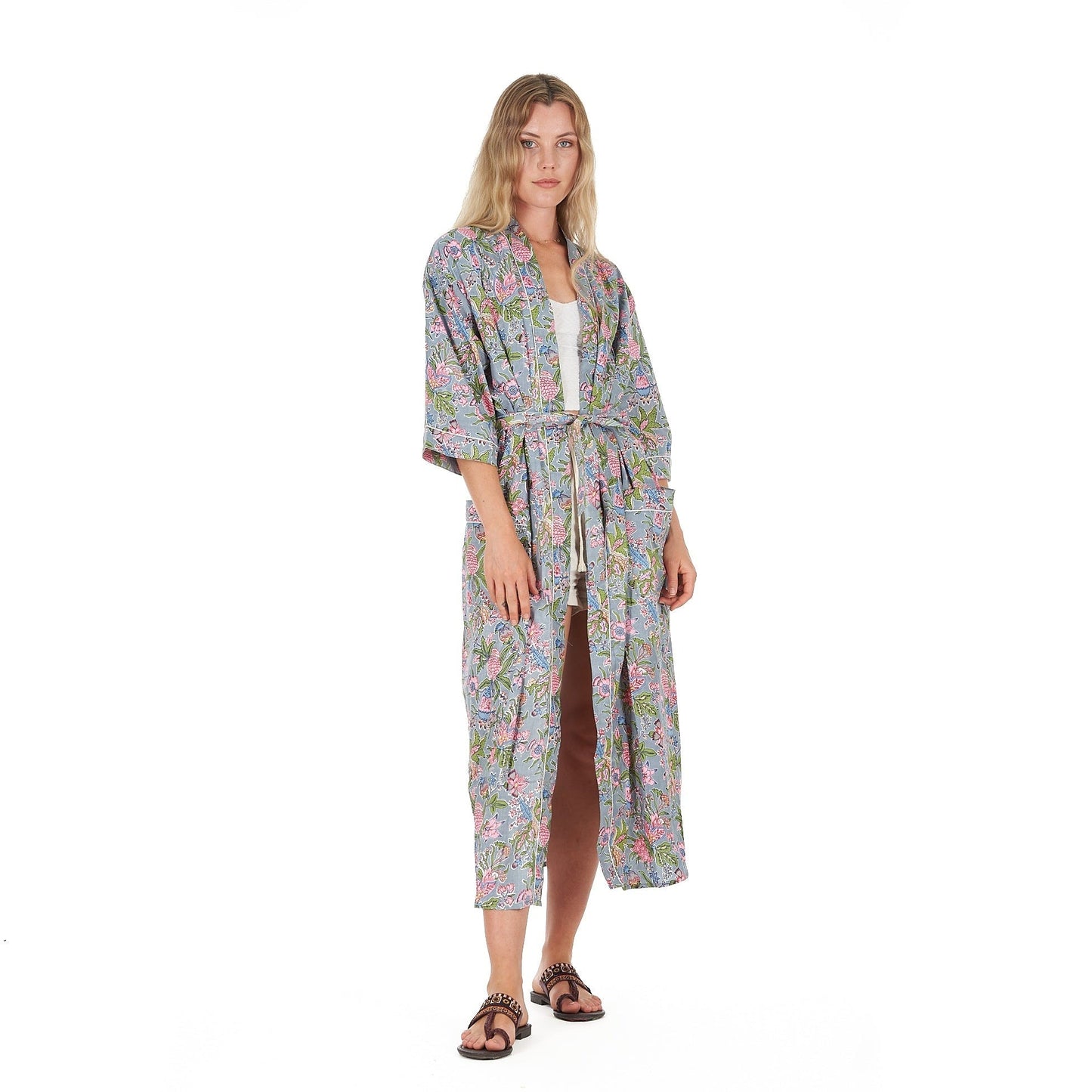 Coastal Escape Kimono Robe – Hand Screen Printed, Cotton, Versatile & Gift-Ready