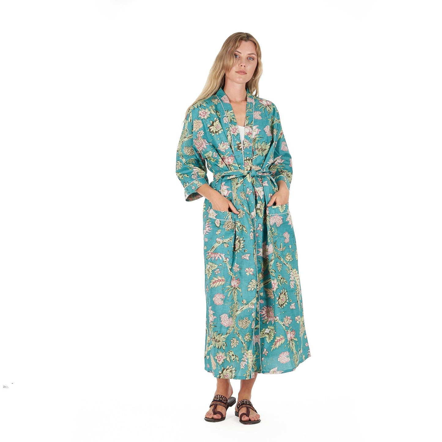 Coastal Cool Cotton Kimono Robe – Hand-Screen Printed, Soft & Versatile