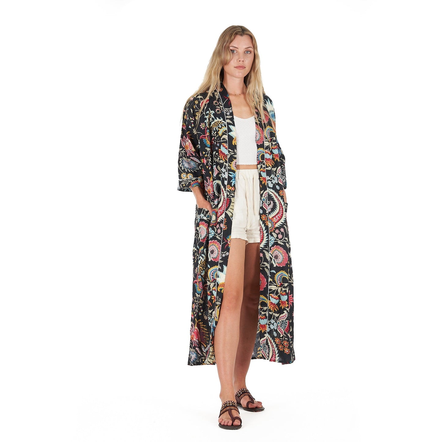 Twilight Tropics Cotton Kimono Robe – Hand-Screen Printed, Soft & Versatile