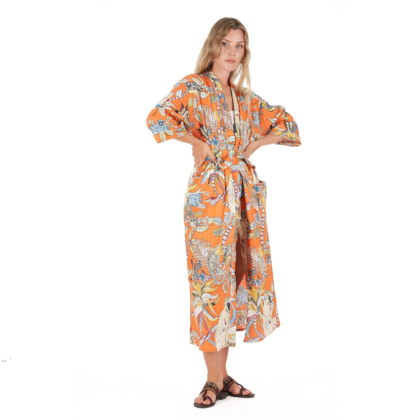 Paradise Petals Cotton Kimono Robe – Hand-Screen Printed, Soft & Versatile