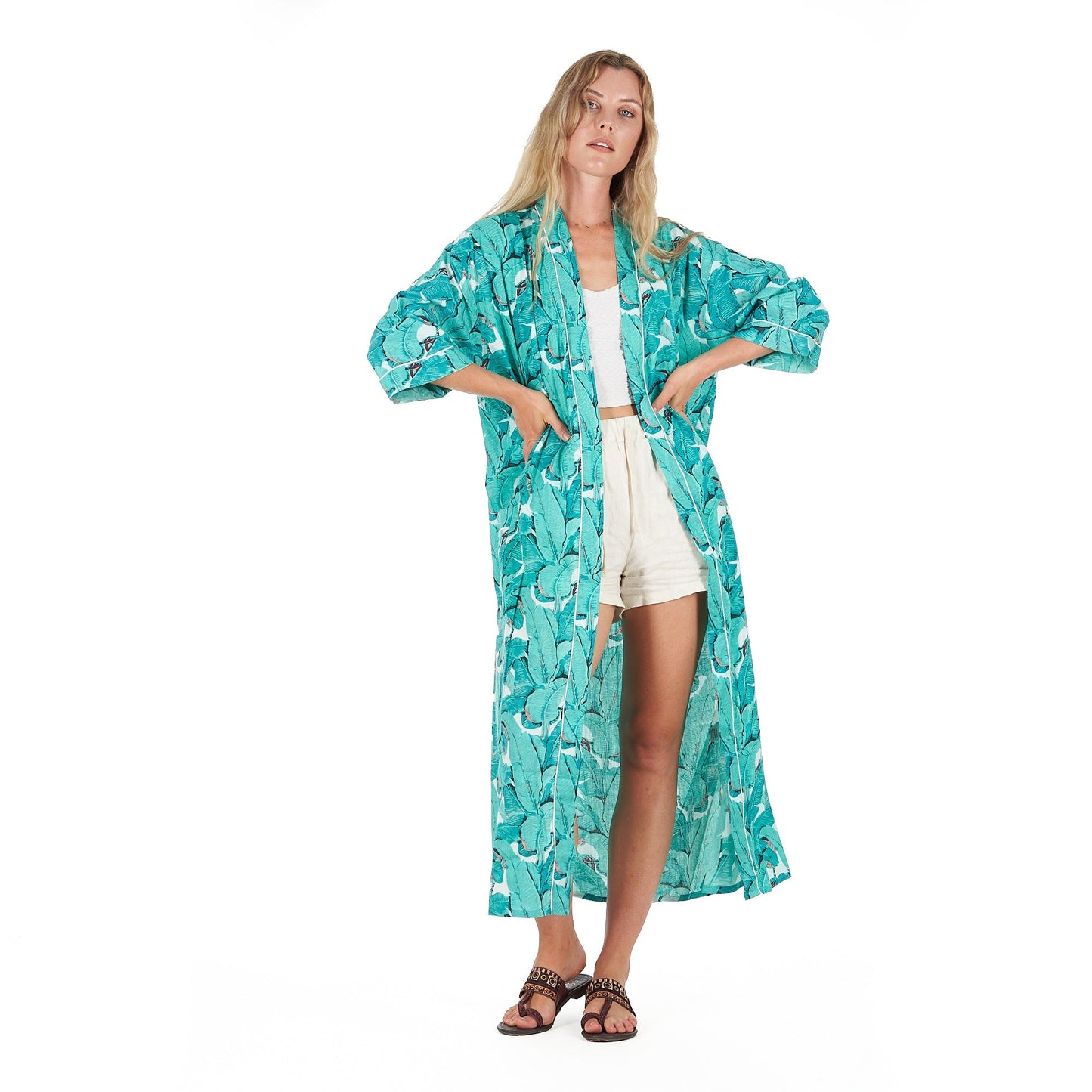 Rainforest Rhapsody Cotton Kimono Robe – Hand-Screen Printed, Soft & Versatile