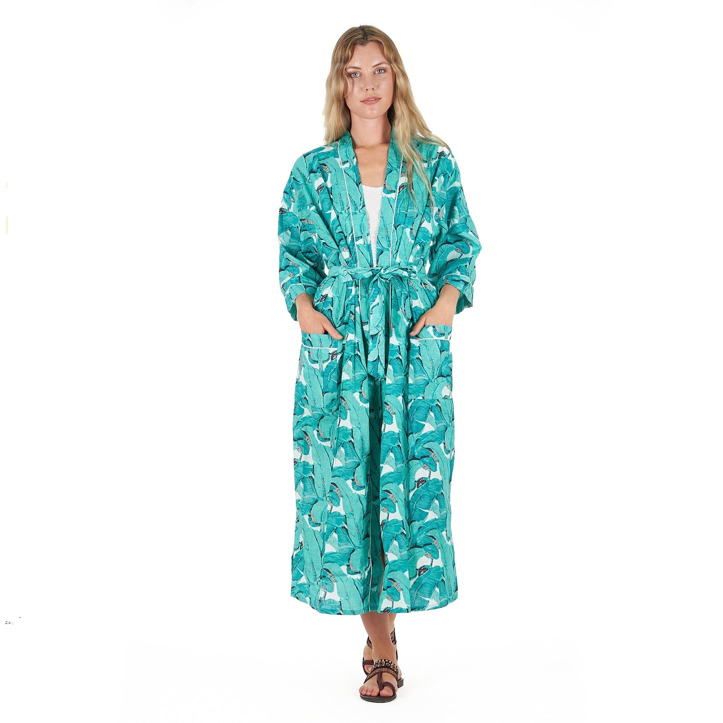 Rainforest Rhapsody Cotton Kimono Robe – Hand-Screen Printed, Soft & Versatile