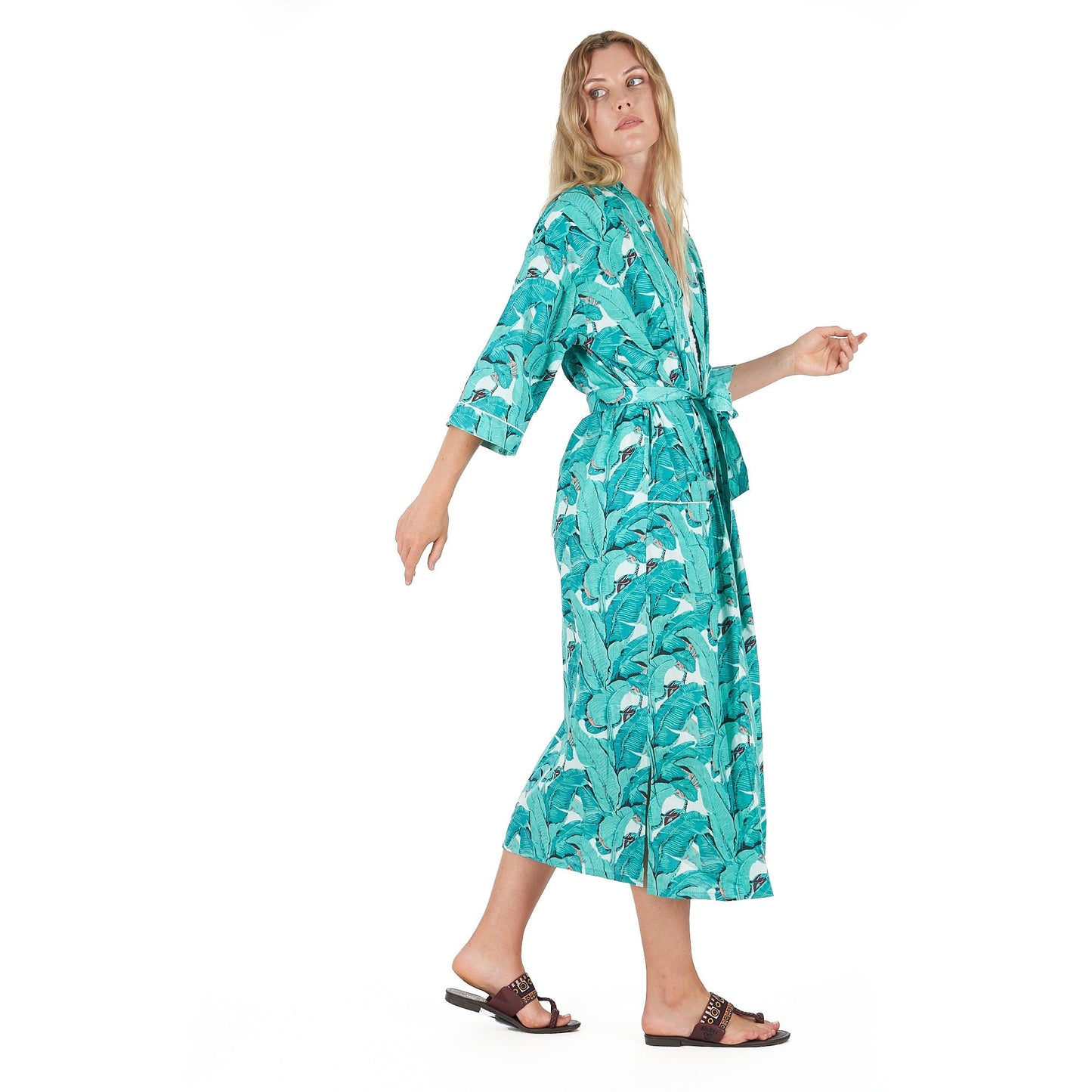 Rainforest Rhapsody Cotton Kimono Robe – Hand-Screen Printed, Soft & Versatile