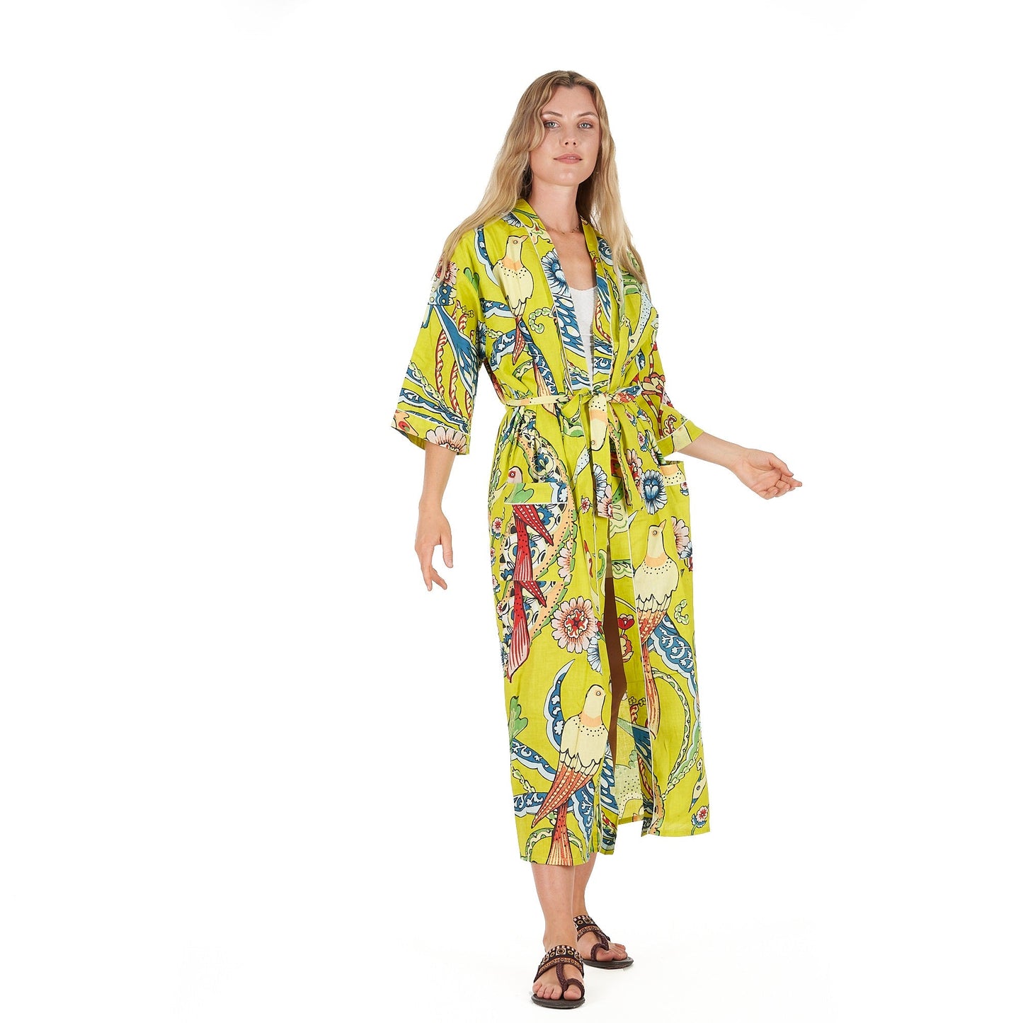 Vibrant Paradise Cotton Kimono Robe – Frida Kahlo-Inspired, Hand-Printed, Multi-Way Wear