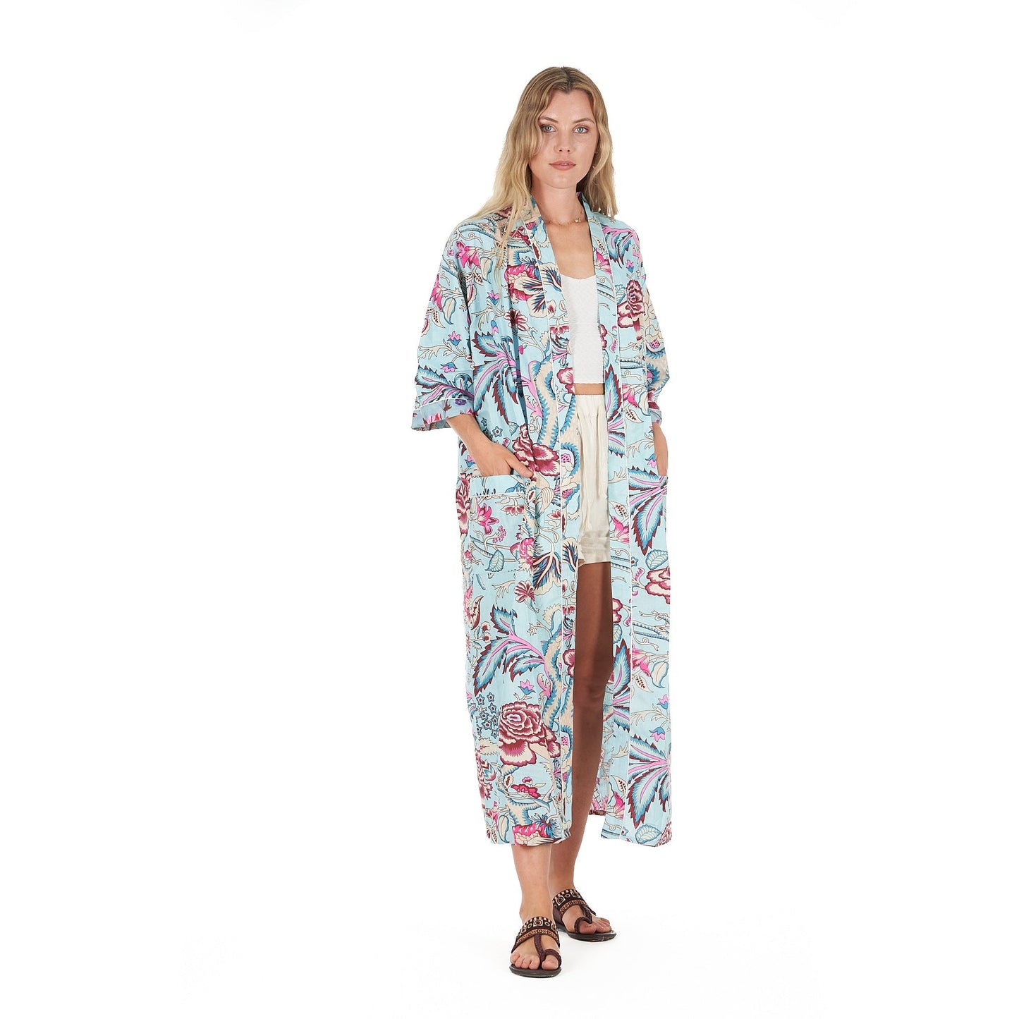 Island Euphoria Cotton Kimono Robe – Frida Kahlo-Inspired, Hand-Printed, Multi-Way Wear