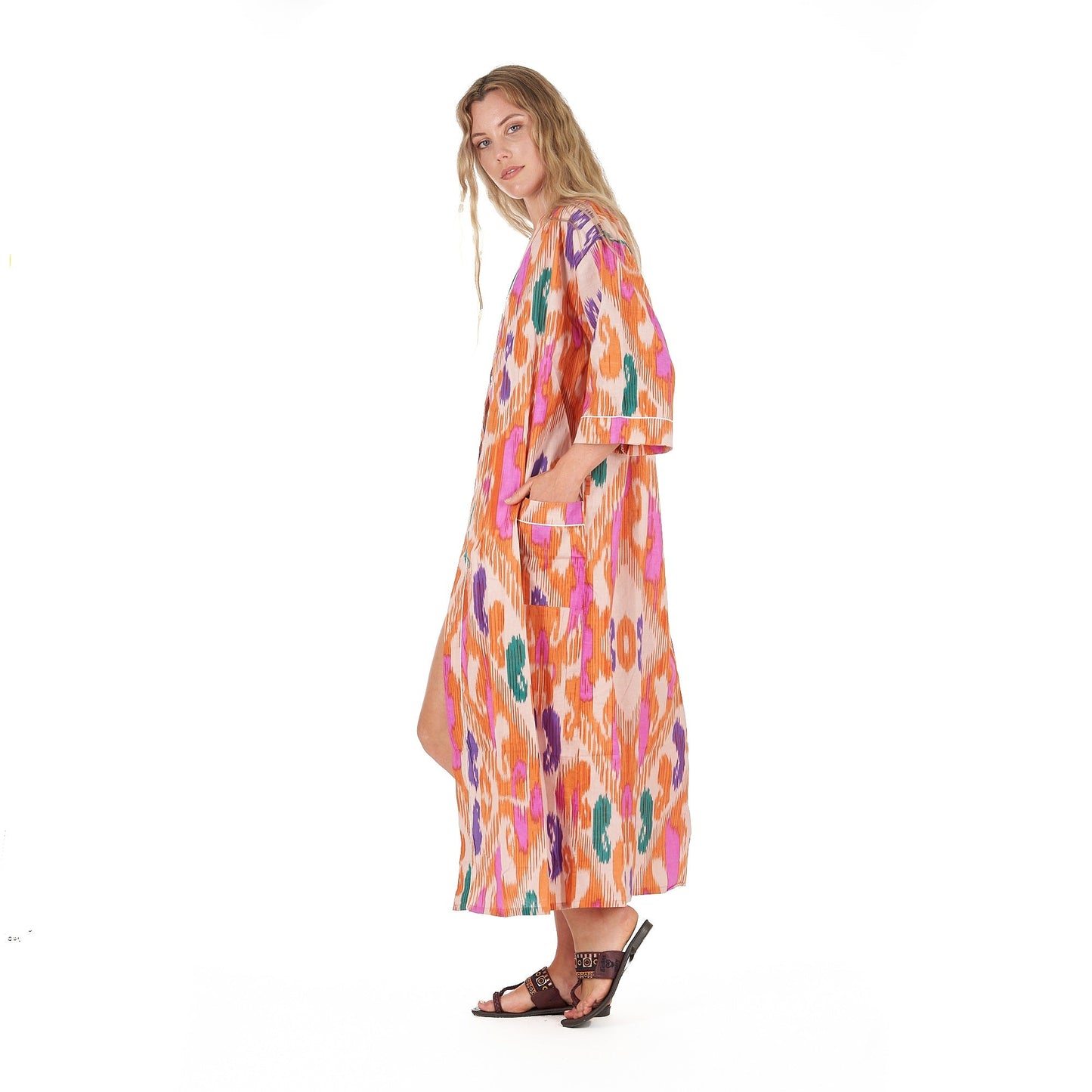 Tropical Hues Cotton Kimono Robe – Frida Kahlo-Inspired, Bird of Paradise Print, Multi-Way Wear