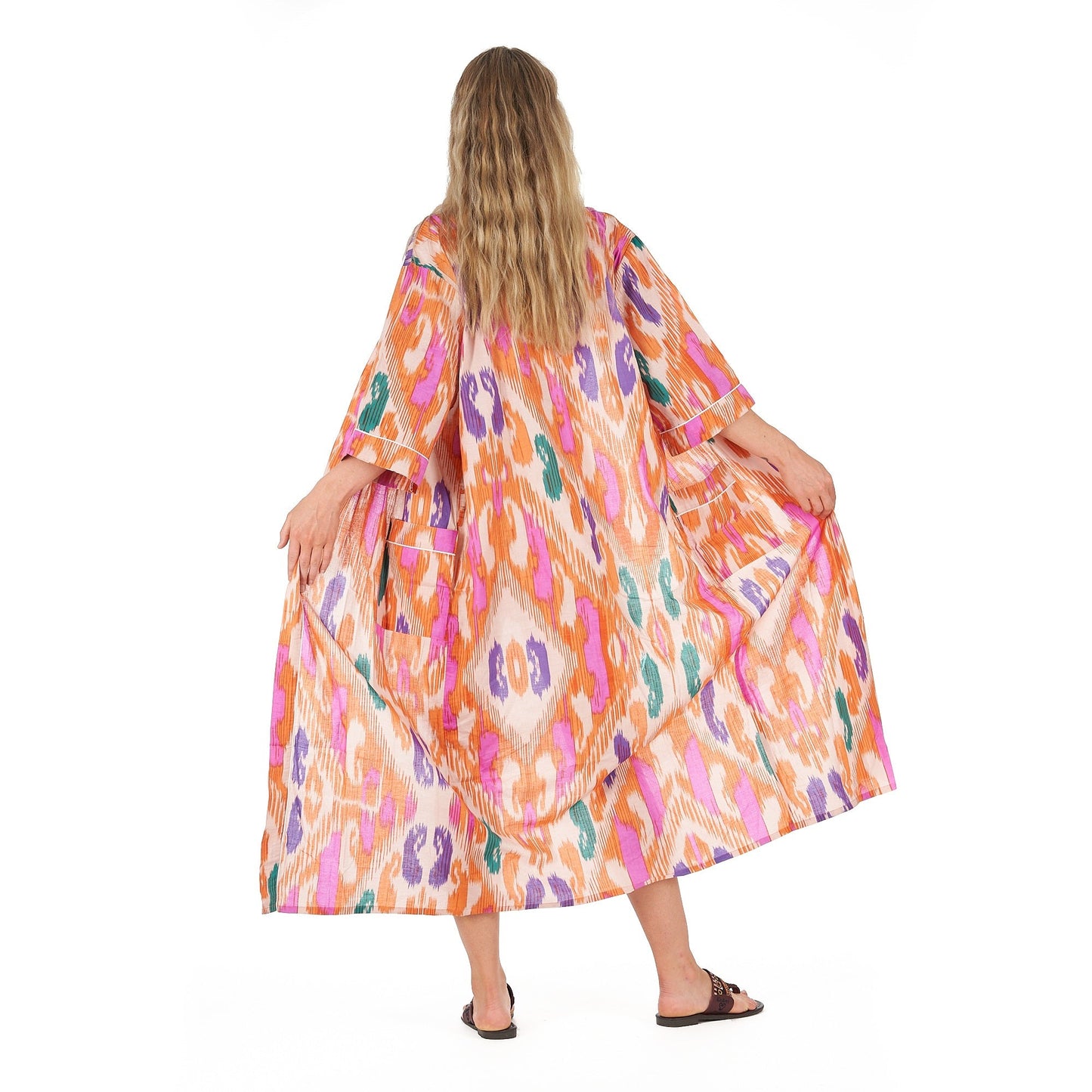 Tropical Hues Cotton Kimono Robe – Frida Kahlo-Inspired, Bird of Paradise Print, Multi-Way Wear