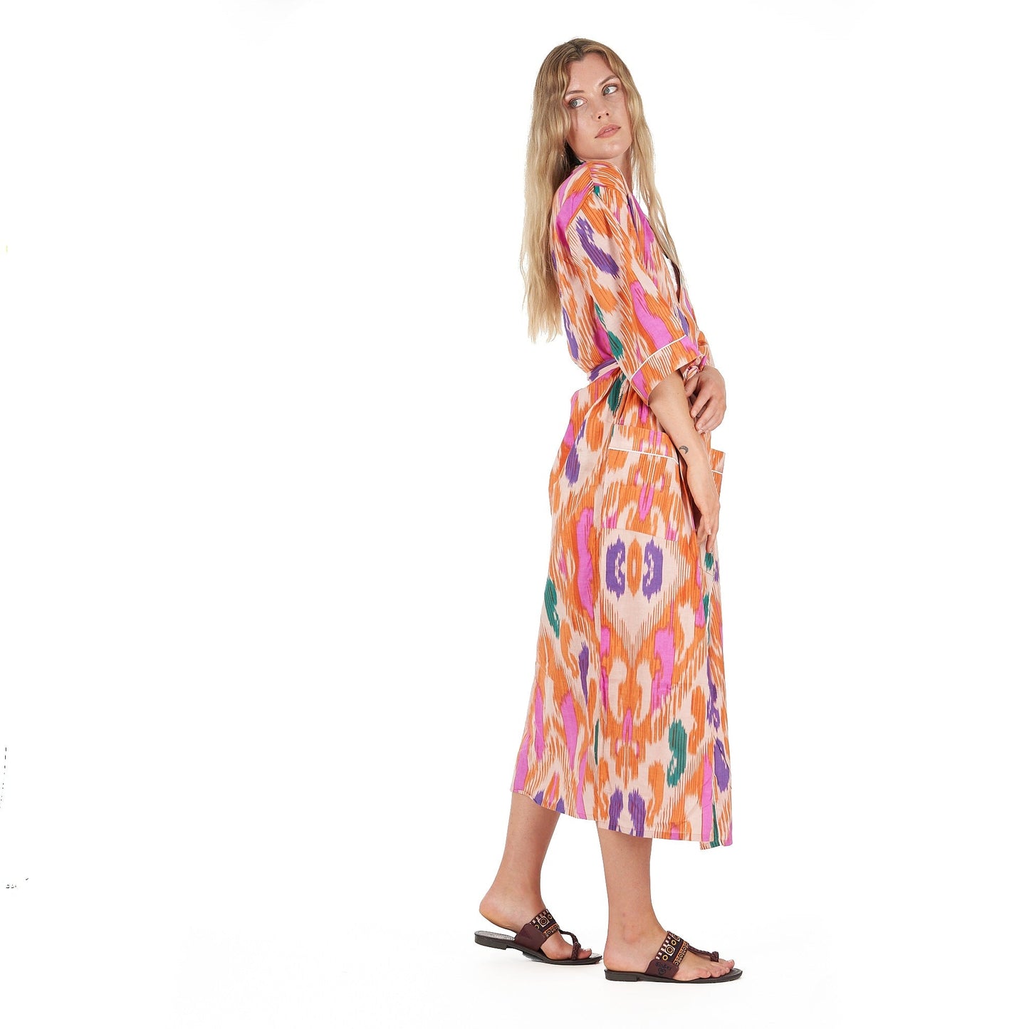 Tropical Hues Cotton Kimono Robe – Frida Kahlo-Inspired, Bird of Paradise Print, Multi-Way Wear