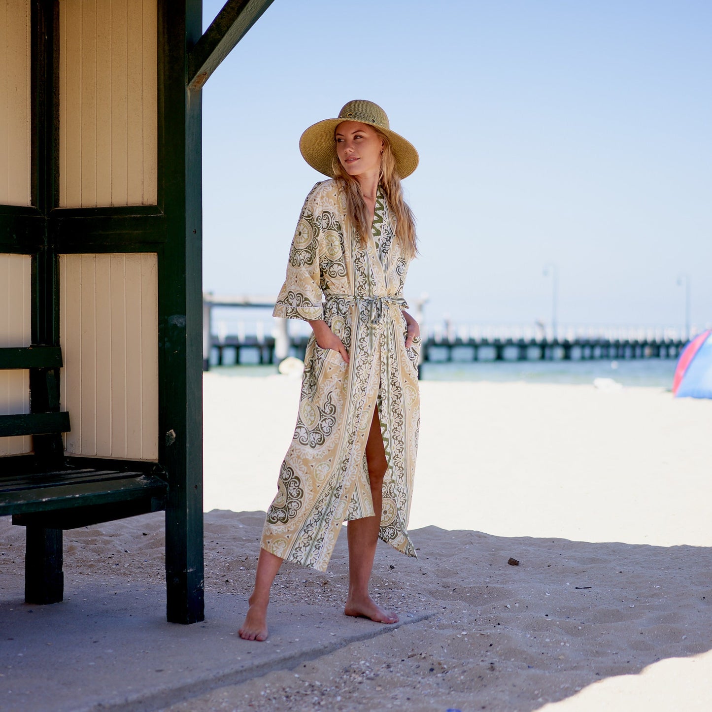 unshine Serenity Cotton Kimono Robe – Frida Kahlo-Inspired, Bird of Paradise Print, Multi-Way Wear
