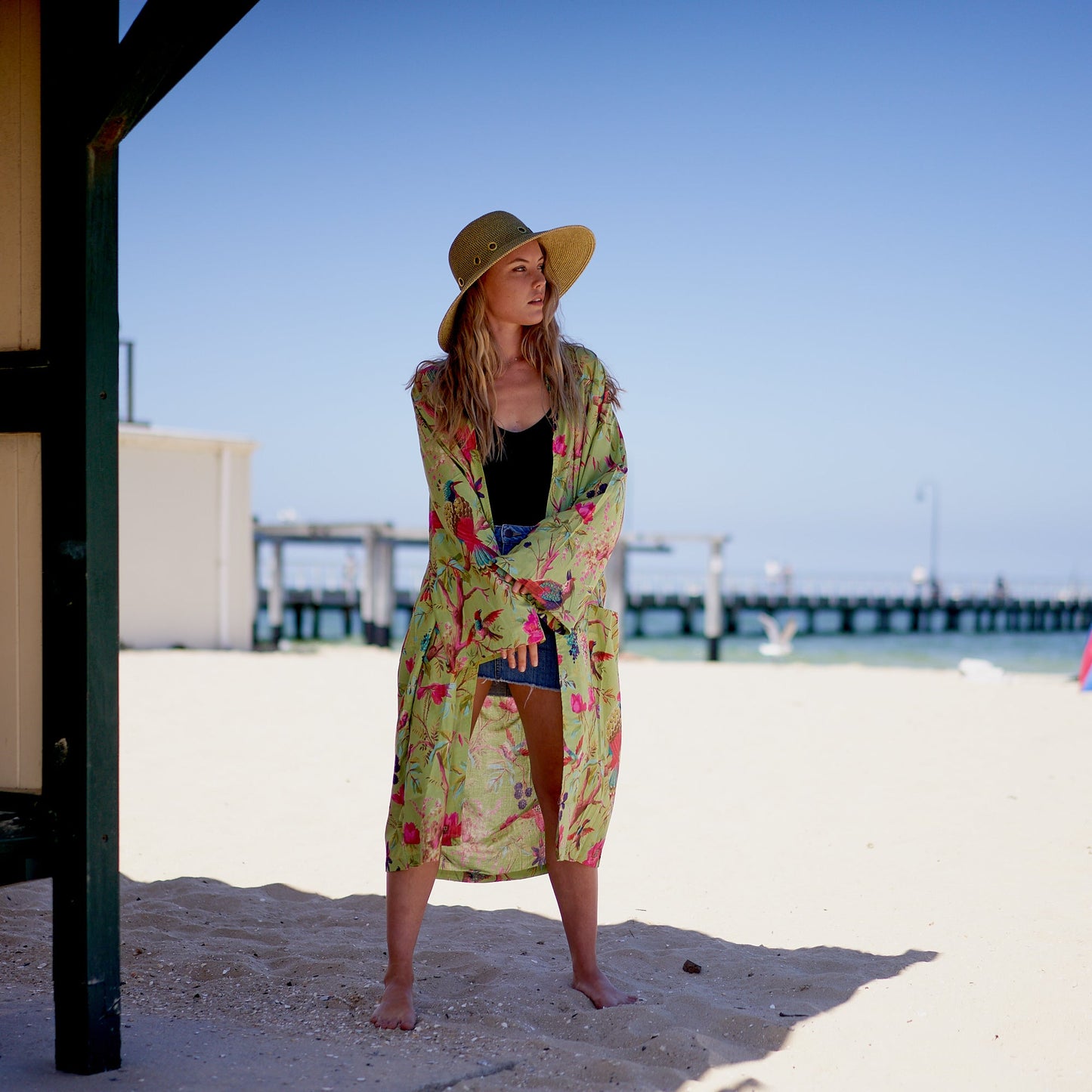 Weekend Escape Cotton Kimono Robe – Frida Kahlo-Inspired, Bird of Paradise Print, Versatile & Stylish