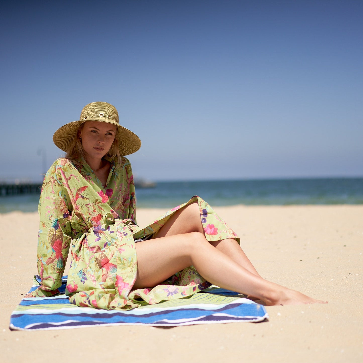 Weekend Escape Cotton Kimono Robe – Frida Kahlo-Inspired, Bird of Paradise Print, Versatile & Stylish
