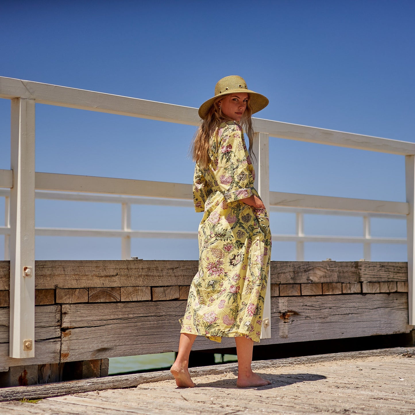 Take Me to the Beach Kimono Robe – Frida Kahlo-Inspired, 100% Cotton, Versatile & Lightweight, Hand-Screen Printed