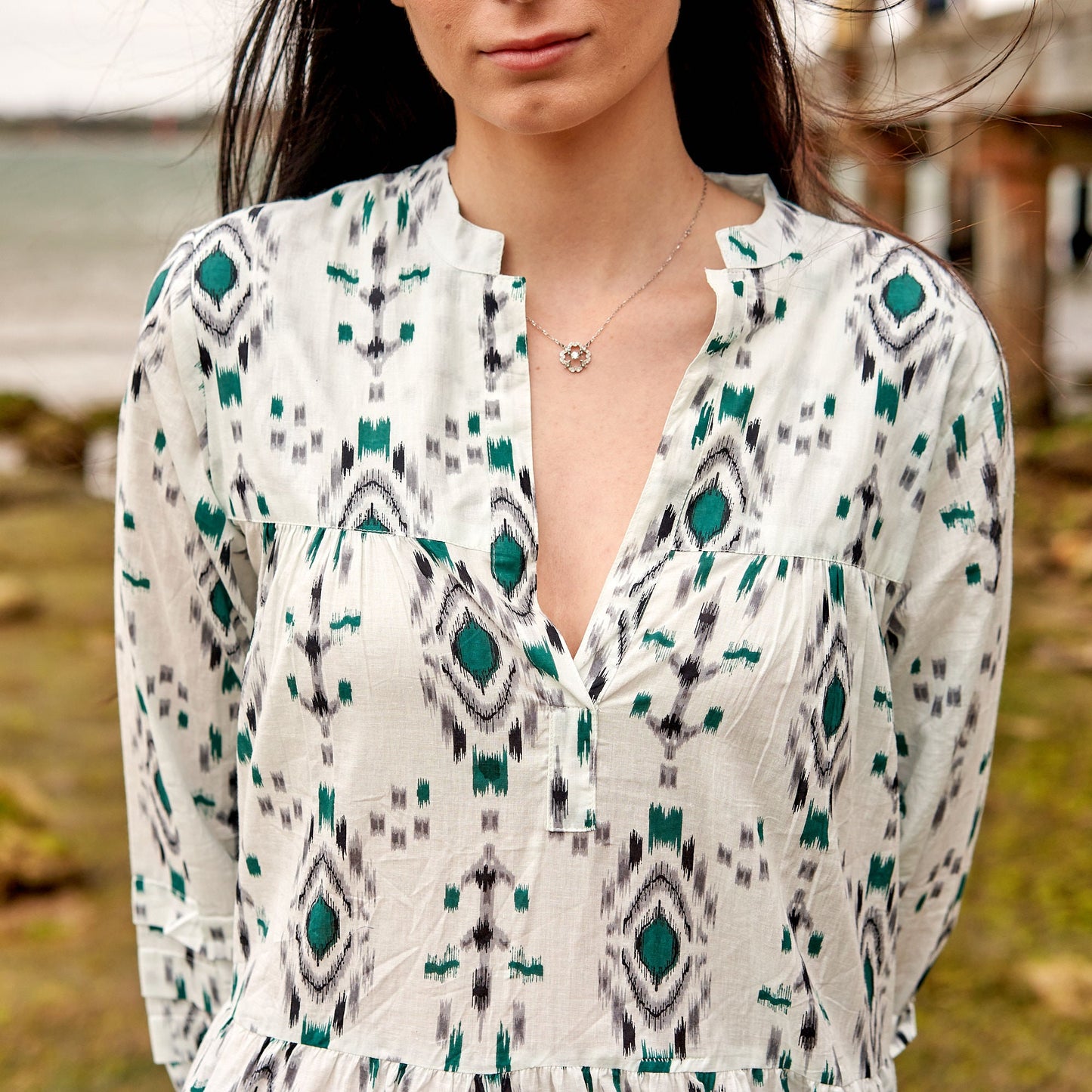 Flowy cotton maxi dress with boho patterns