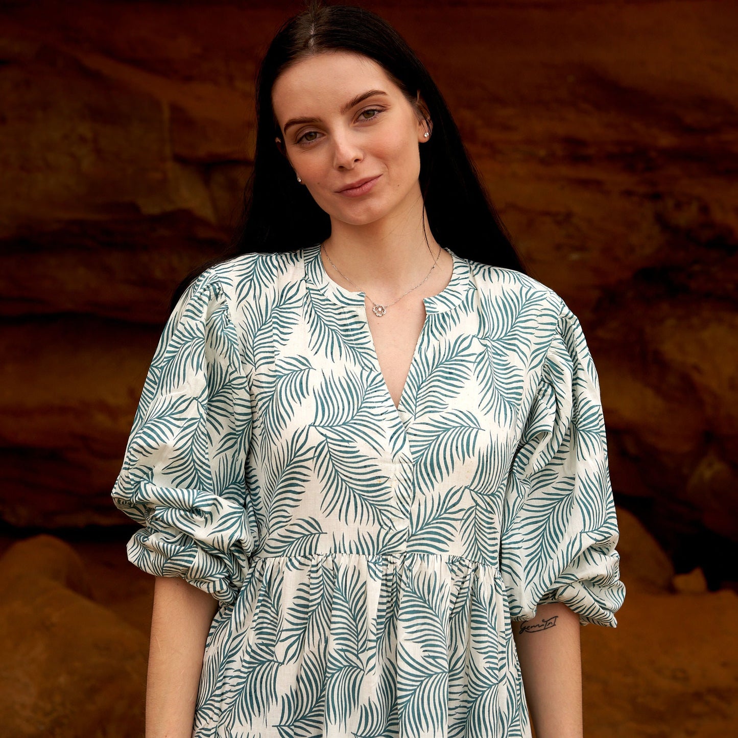 Verdant Escape 100% Cotton Boho Maxi Dress – Hand-Screen Printed Floral Design, S/M & L/XL, Soft & Comfortable for Any Occasion