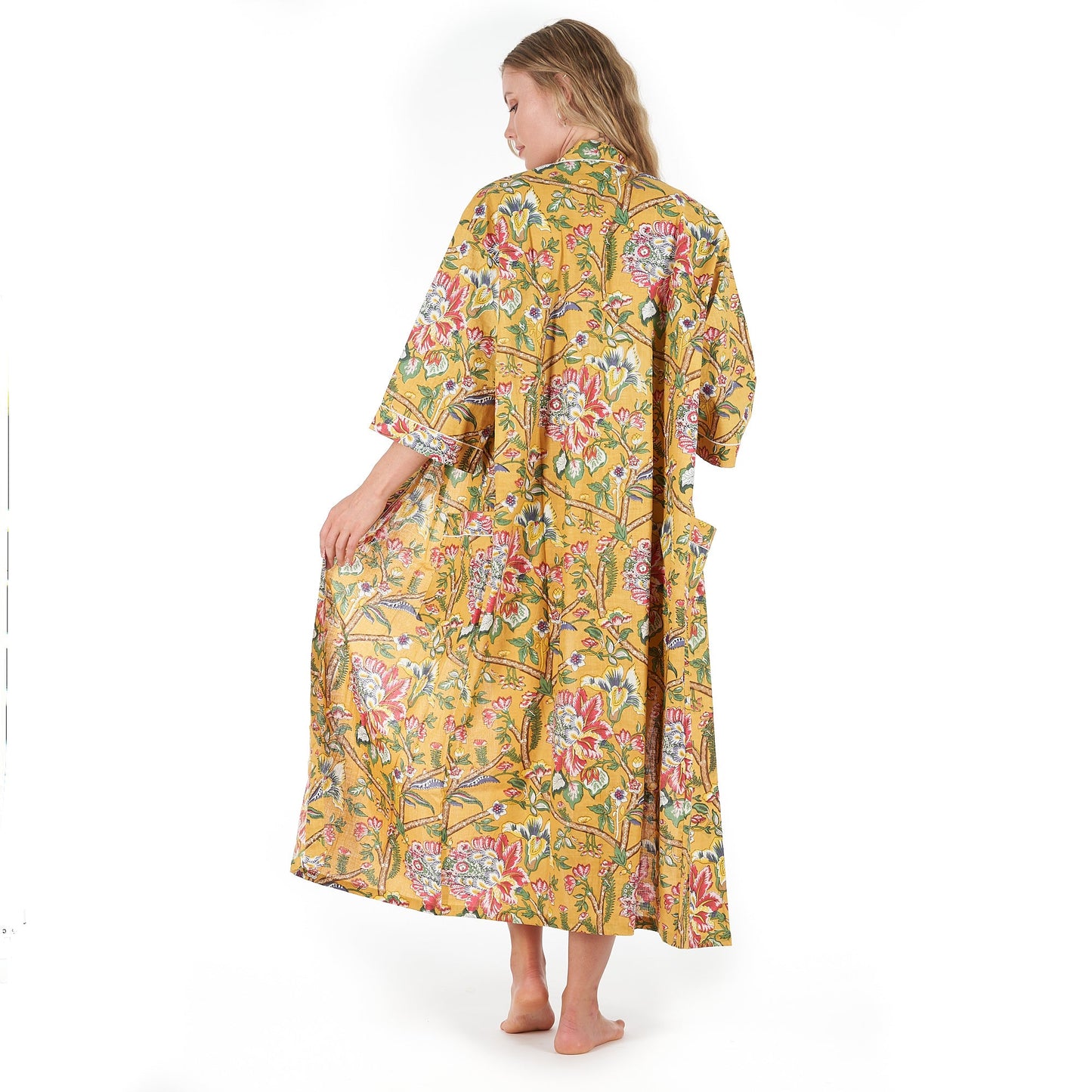 Mustard Mystique Cotton Kimono – Frida Kahlo-Inspired, Hand-Printed, Lightweight & Versatile