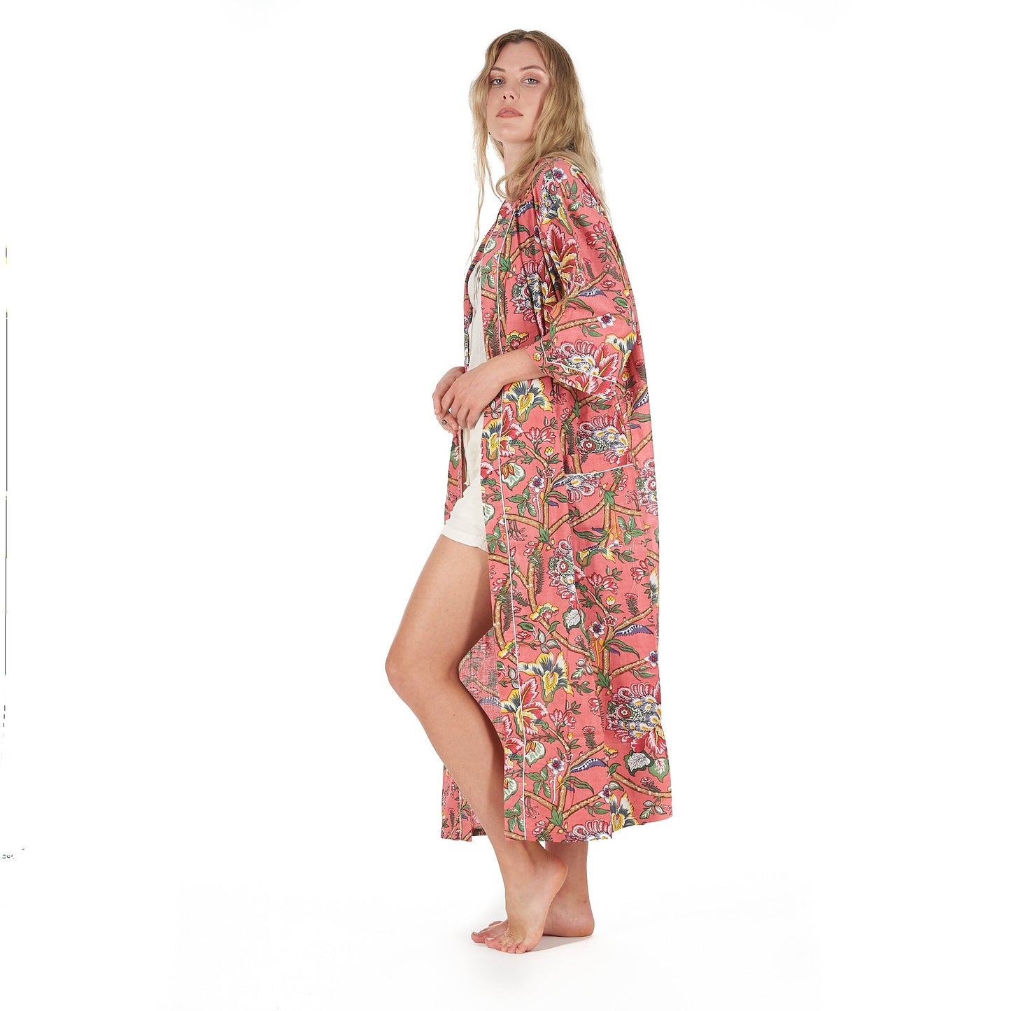 Floral Splendour Cotton Kimono – Frida Kahlo-Inspired, Bird of Paradise Print, Lightweight & Versatile