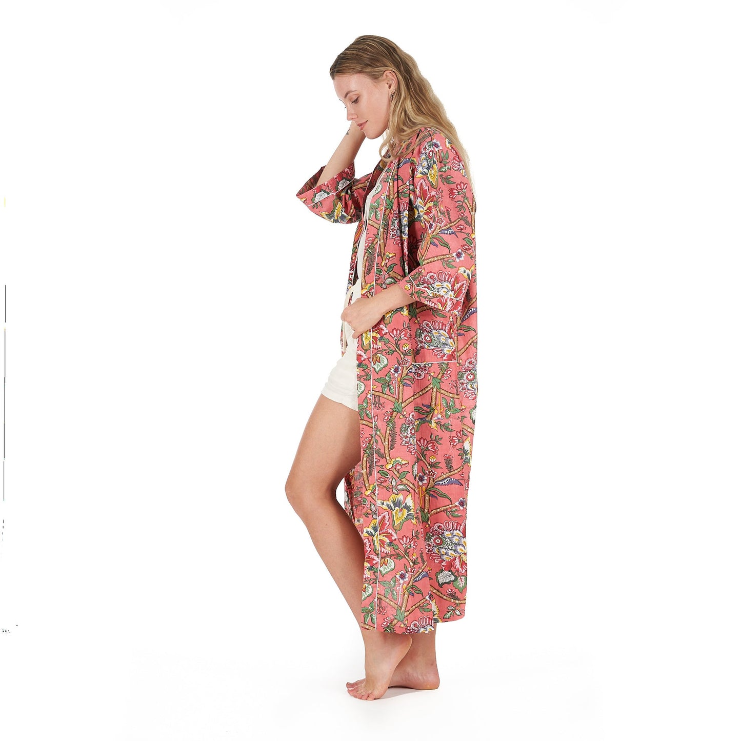 Floral Splendour Cotton Kimono – Frida Kahlo-Inspired, Bird of Paradise Print, Lightweight & Versatile