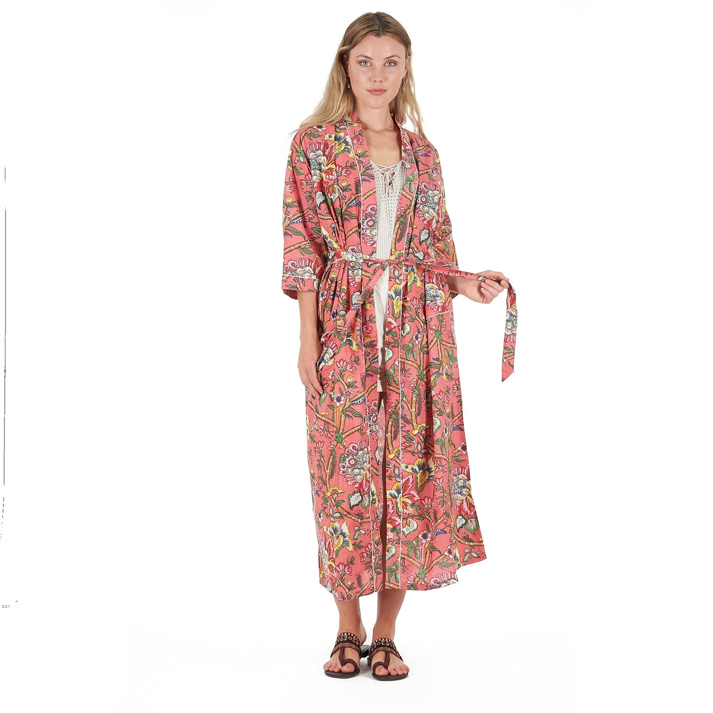Floral Splendour Cotton Kimono – Frida Kahlo-Inspired, Bird of Paradise Print, Lightweight & Versatile
