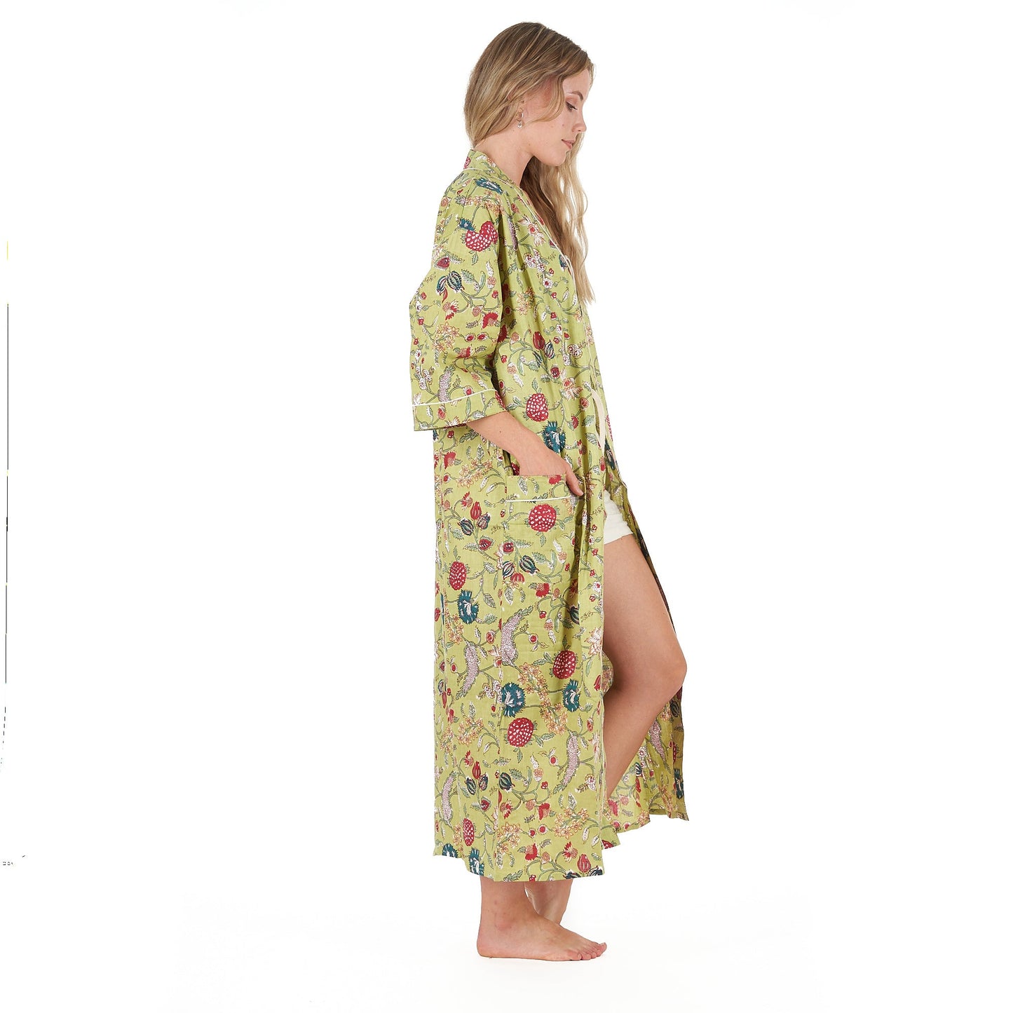 Spring Bliss Cotton Kimono Robe – Frida Kahlo-Inspired, Bird of Paradise Print, Versatile & Comfortable Kaftan