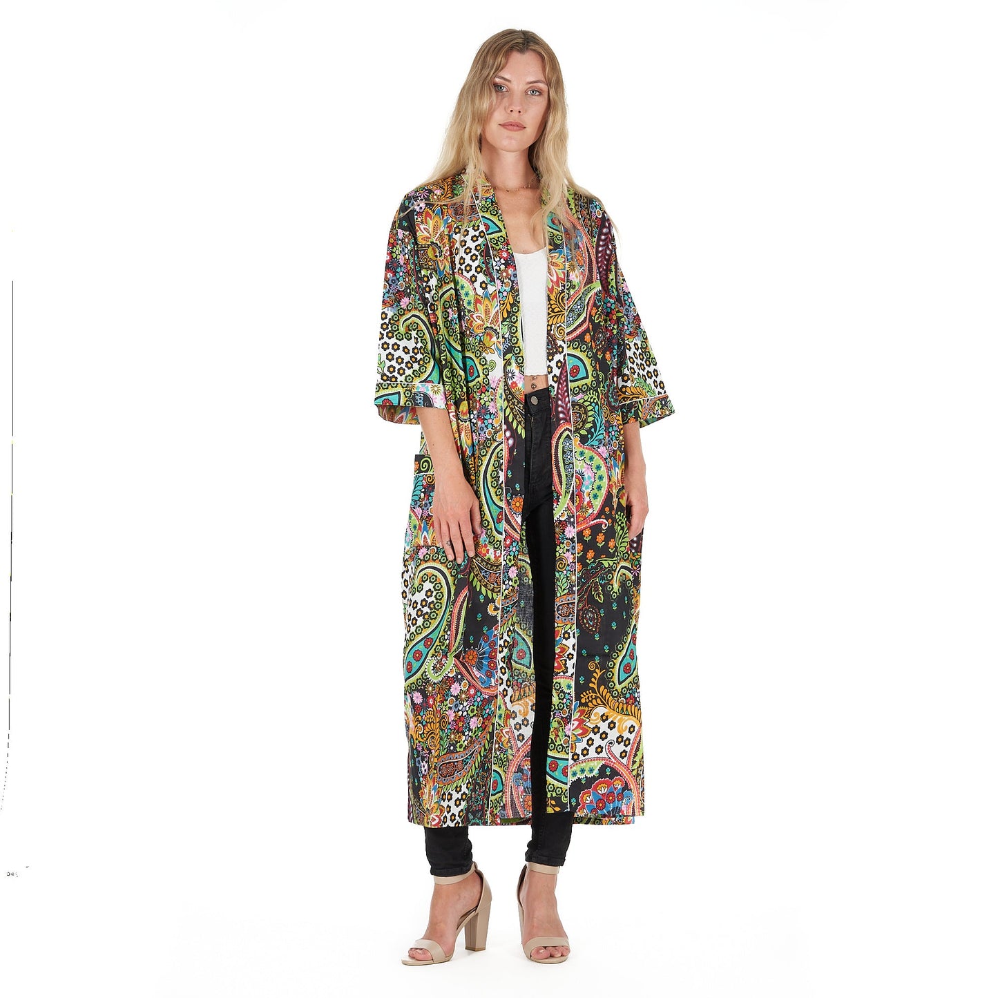 Ebony Escape Cotton Kimono Robe – Frida Kahlo-Inspired, Bird of Paradise Print, Versatile Kaftan