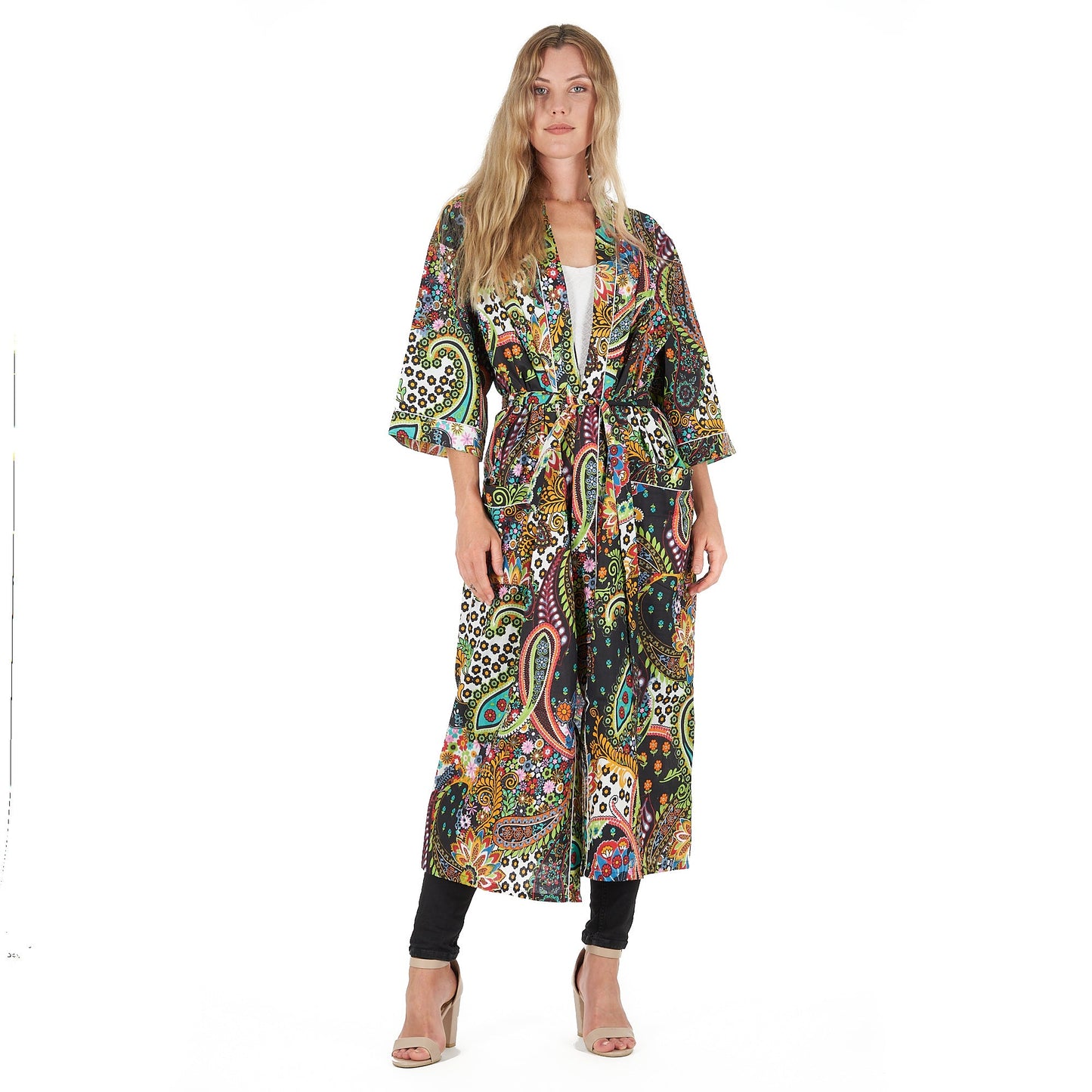Ebony Escape Cotton Kimono Robe – Frida Kahlo-Inspired, Bird of Paradise Print, Versatile Kaftan