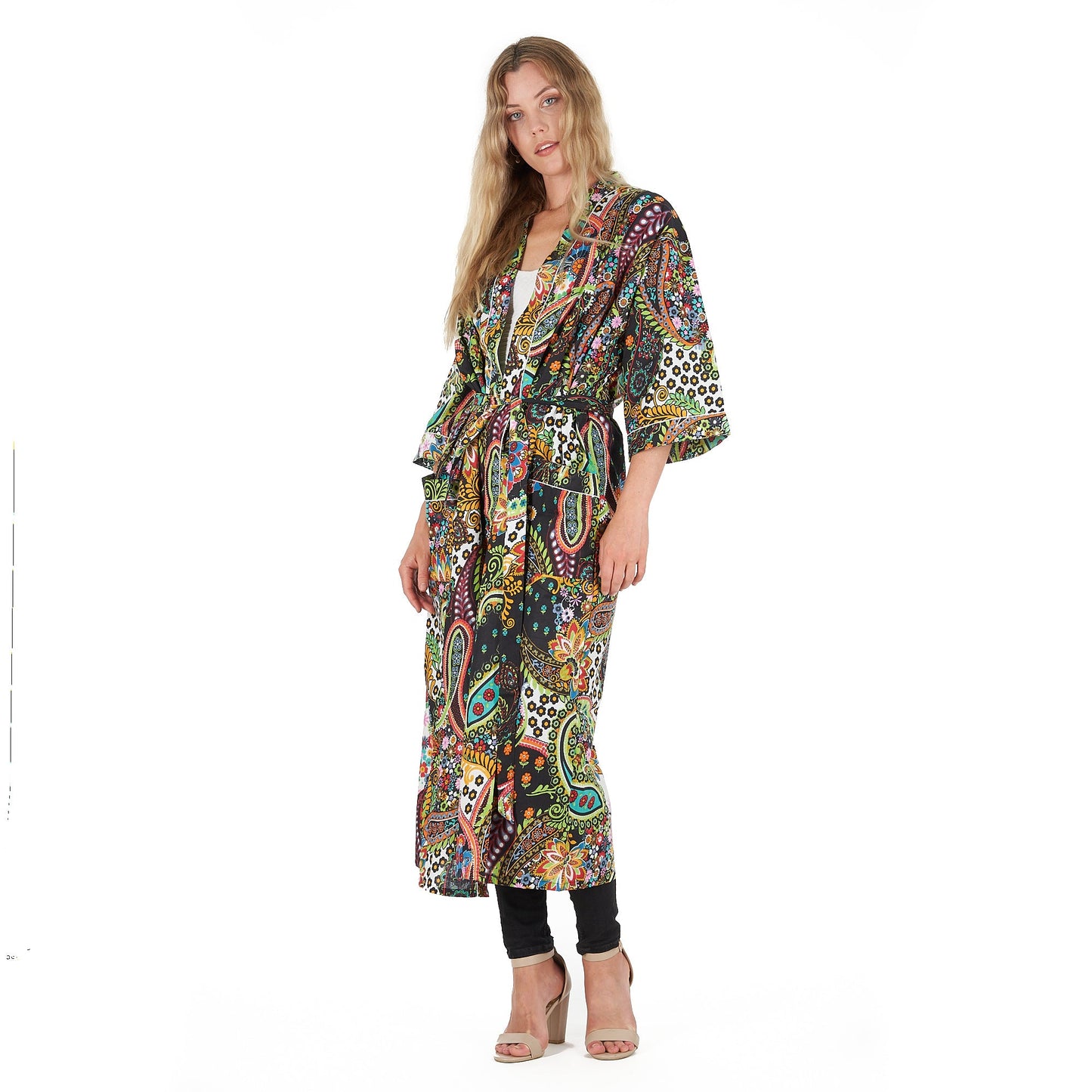 Ebony Escape Cotton Kimono Robe – Frida Kahlo-Inspired, Bird of Paradise Print, Versatile Kaftan