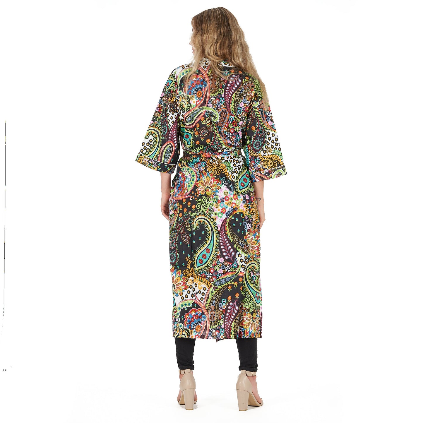 Ebony Escape Cotton Kimono Robe – Frida Kahlo-Inspired, Bird of Paradise Print, Versatile Kaftan