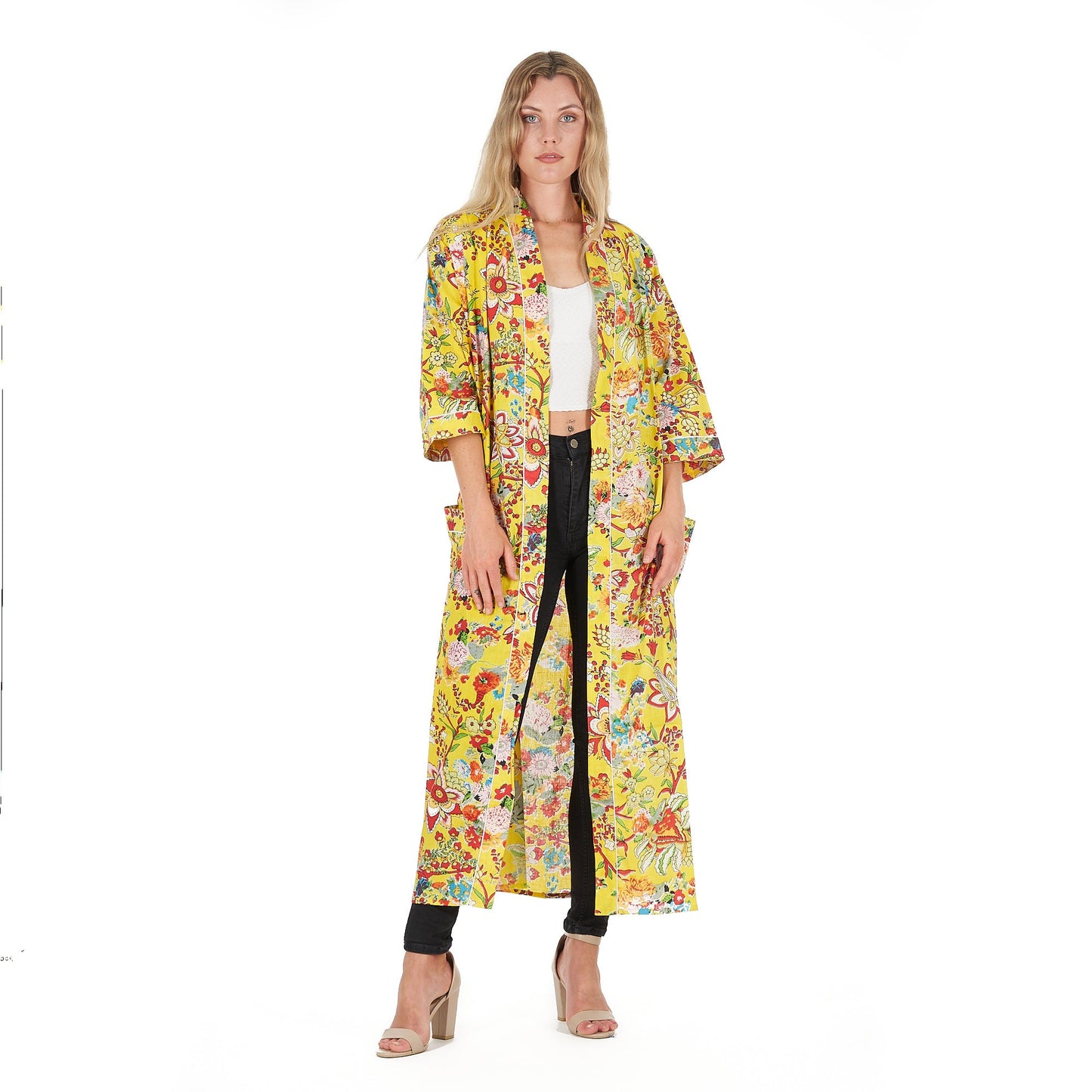 Tuscan Sunshine Cotton Kimono – Frida Kahlo-Inspired, Bird of Paradise Print, Lightweight & Versatile