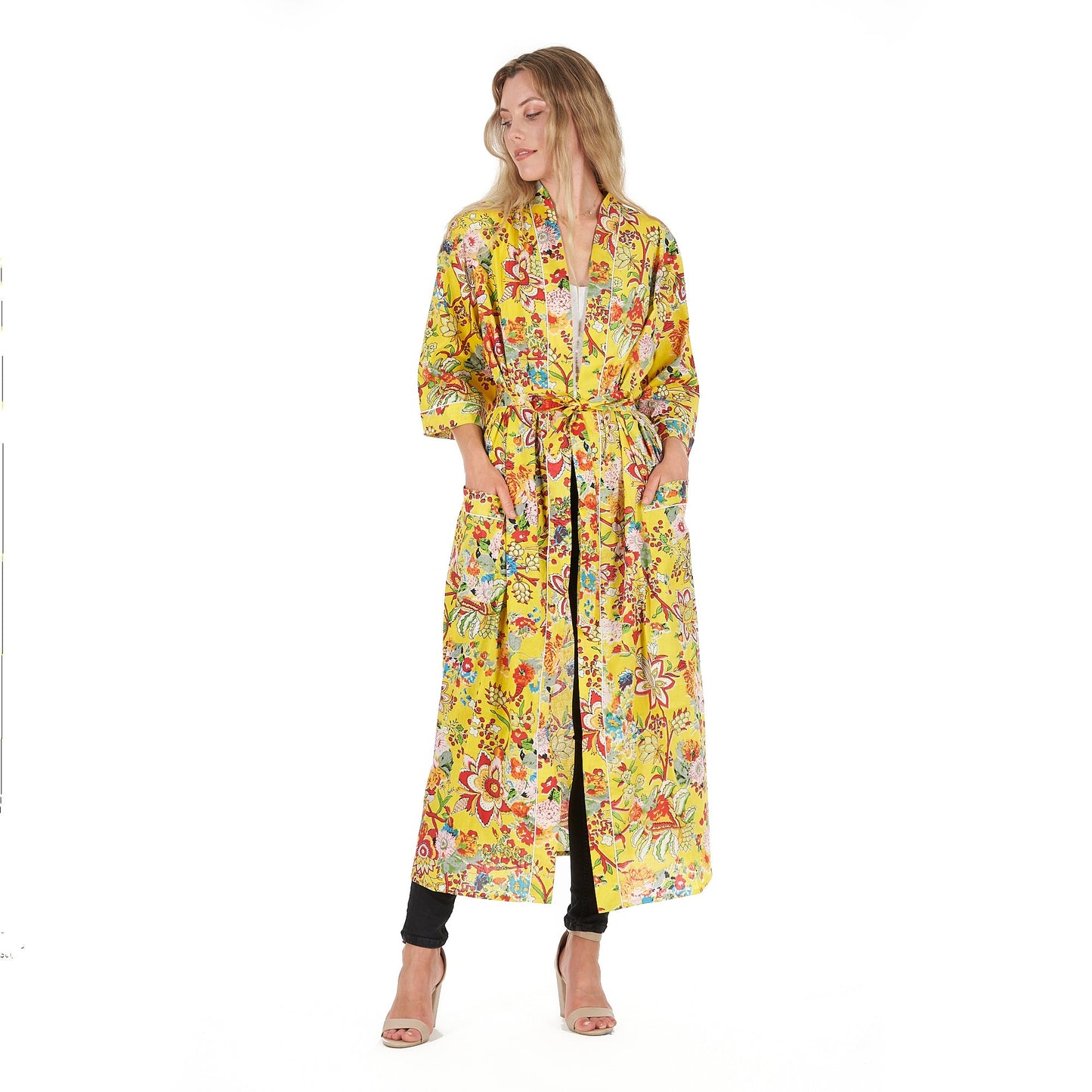 Tuscan Sunshine Cotton Kimono – Frida Kahlo-Inspired, Bird of Paradise Print, Lightweight & Versatile