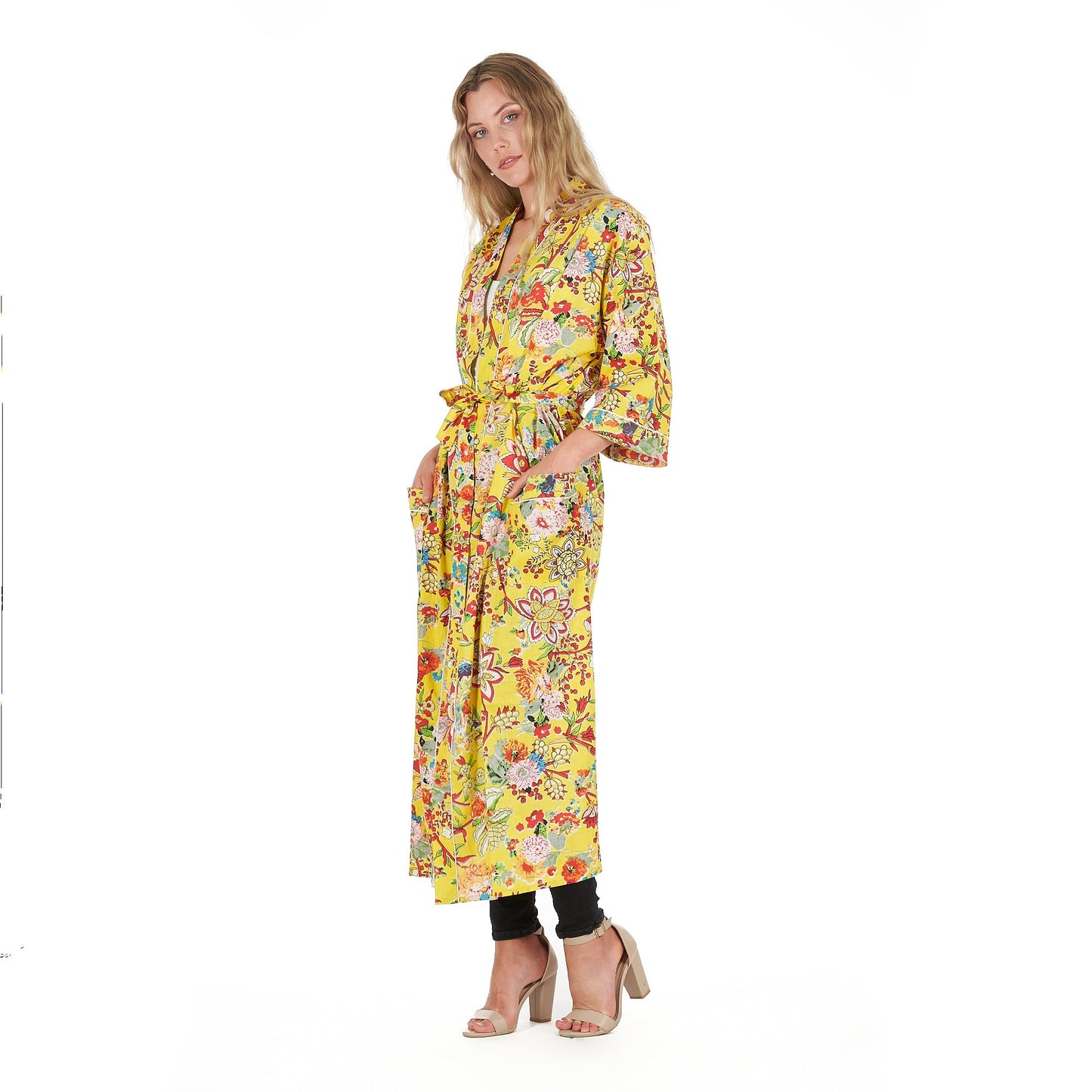 Tuscan Sunshine Cotton Kimono – Frida Kahlo-Inspired, Bird of Paradise Print, Lightweight & Versatile