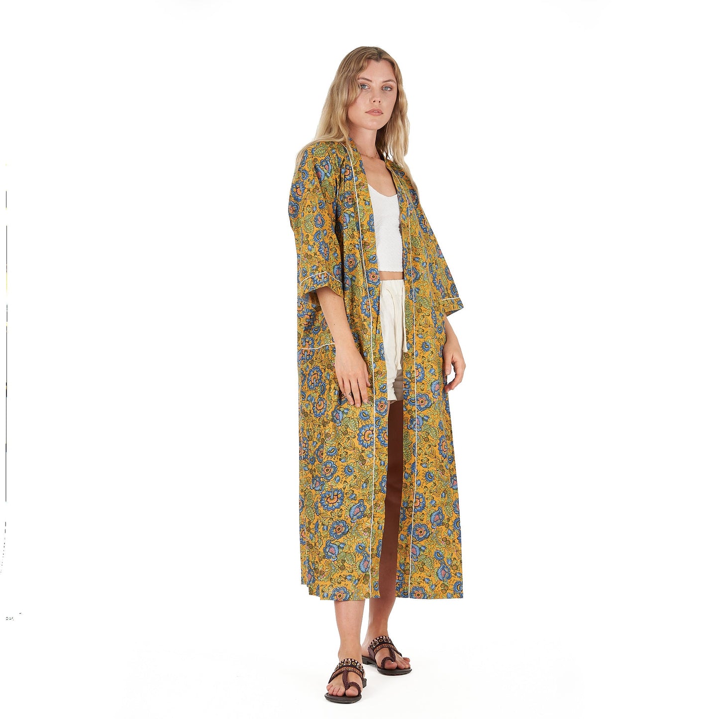 Gardenia Goddess Kimono Robe – Frida Kahlo Inspired, Cotton, Versatile & Elegant