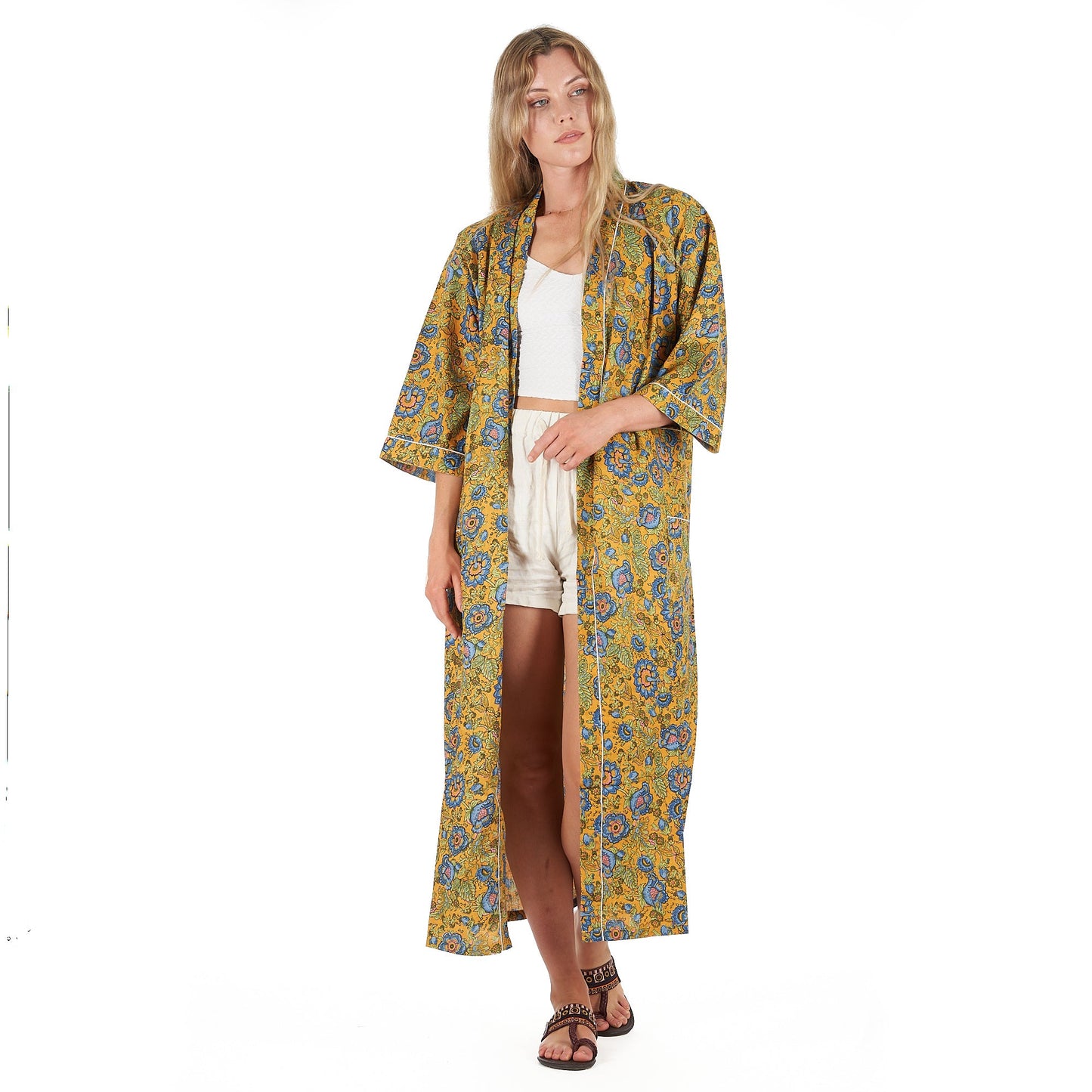 Gardenia Goddess Kimono Robe – Frida Kahlo Inspired, Cotton, Versatile & Elegant