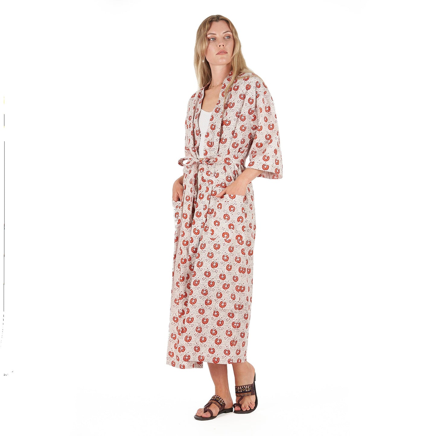 Summer Florals Kimono Robe – Frida Kahlo Inspired, Cotton, Versatile & Elegant