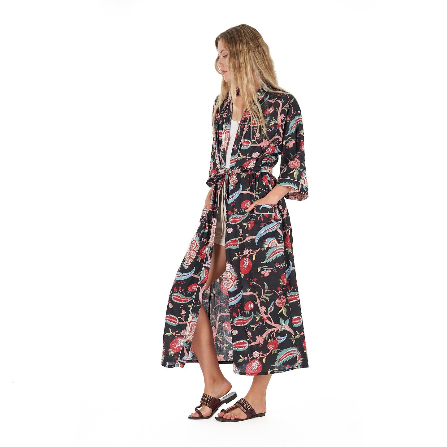 Midnight Mystique Kimono Robe – Hand Screen Printed Cotton, Stylish & Versatile