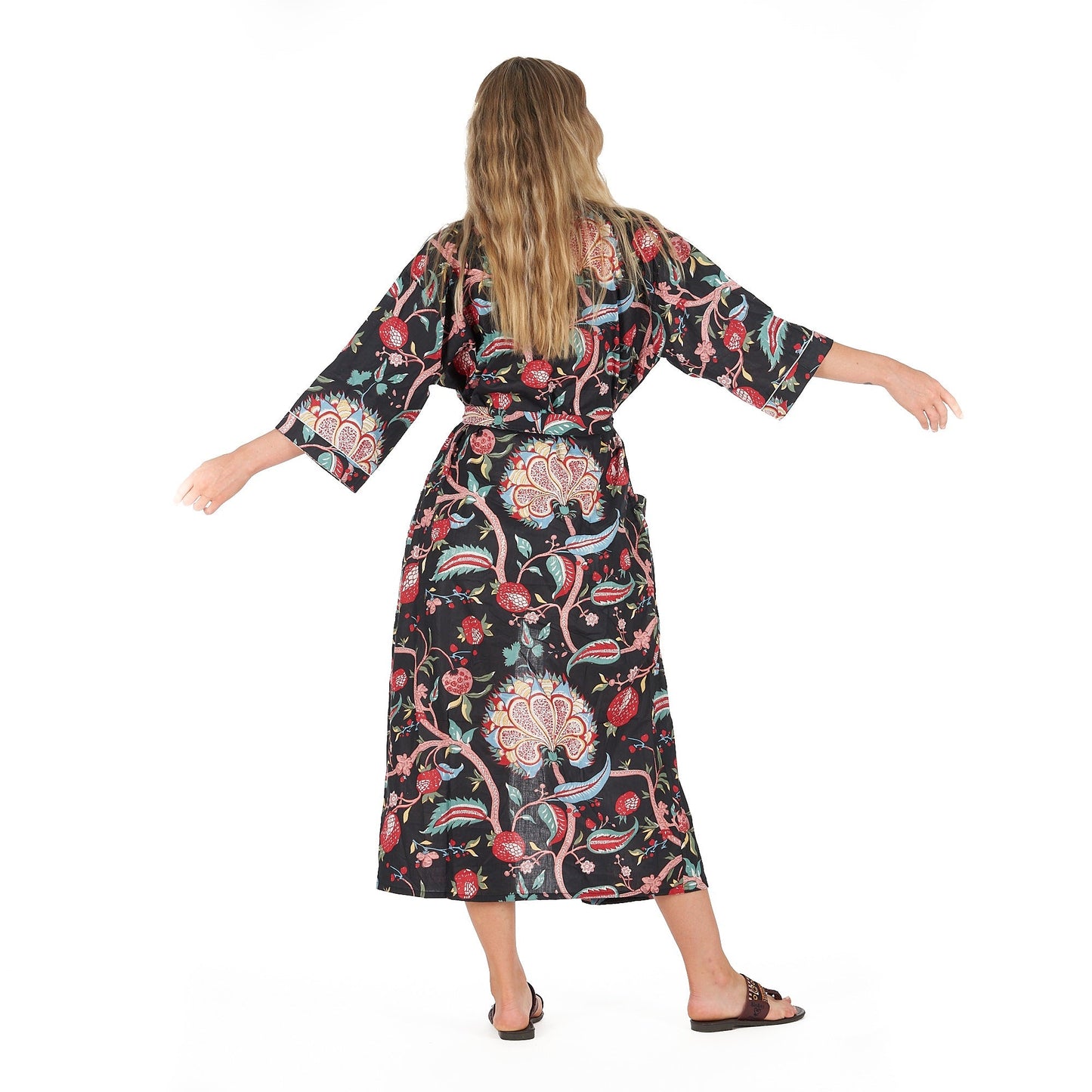 Midnight Mystique Kimono Robe – Hand Screen Printed Cotton, Stylish & Versatile