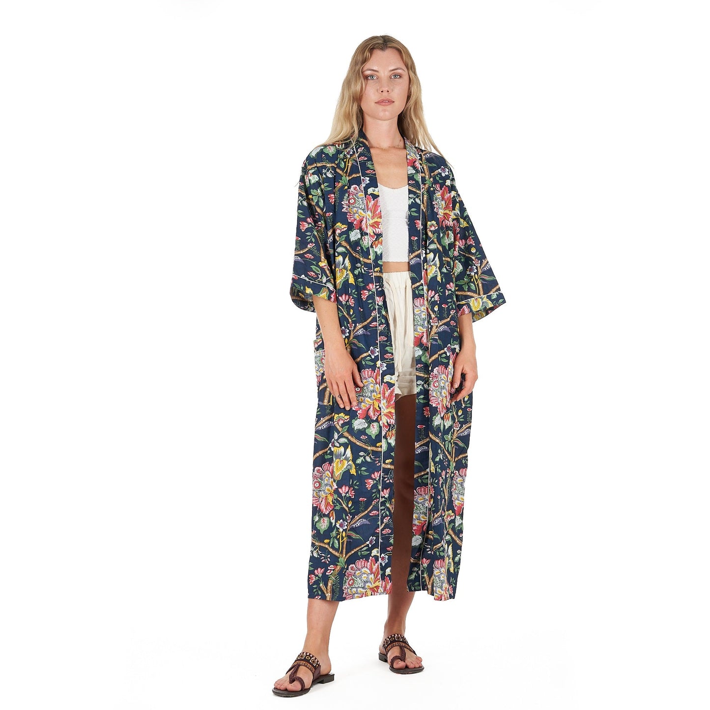 Nocturnal Botanics Cotton Kimono Robe – Hand-Screen Printed, Stylish & Versatile