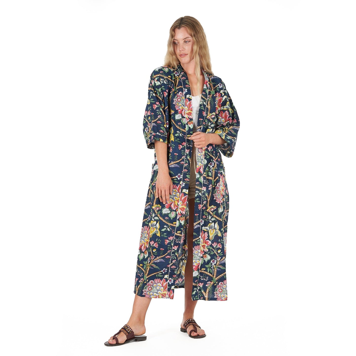 Nocturnal Botanics Cotton Kimono Robe – Hand-Screen Printed, Stylish & Versatile