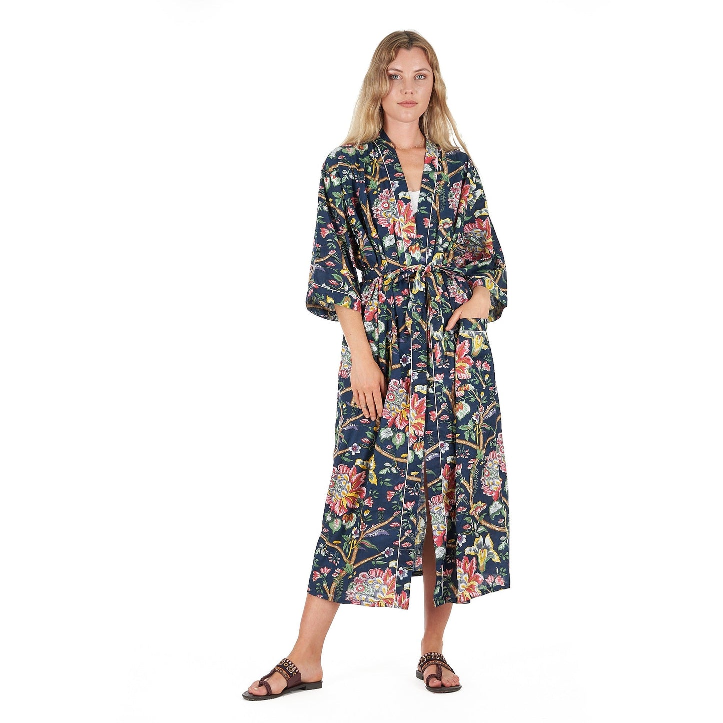 Nocturnal Botanics Cotton Kimono Robe – Hand-Screen Printed, Stylish & Versatile