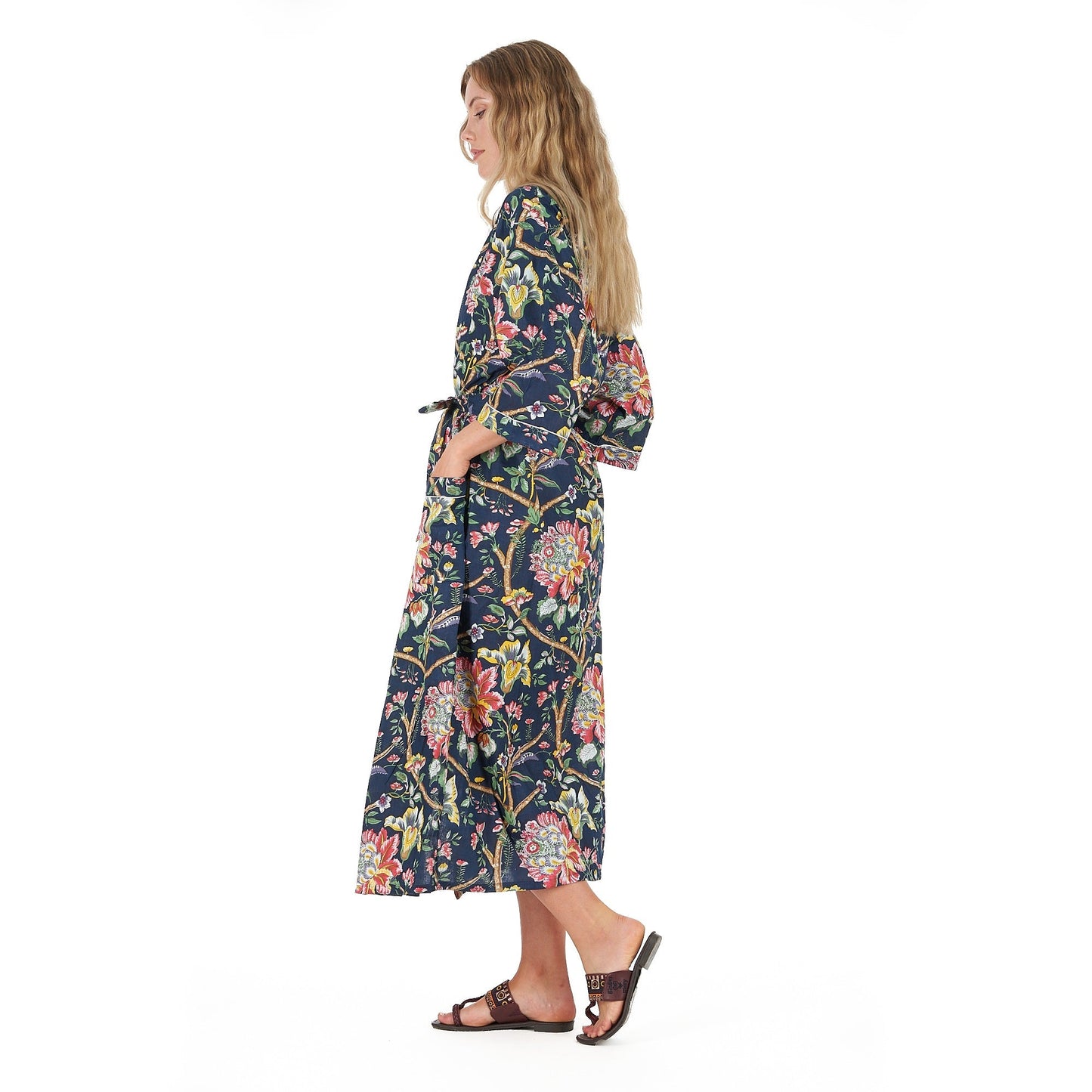 Nocturnal Botanics Cotton Kimono Robe – Hand-Screen Printed, Stylish & Versatile