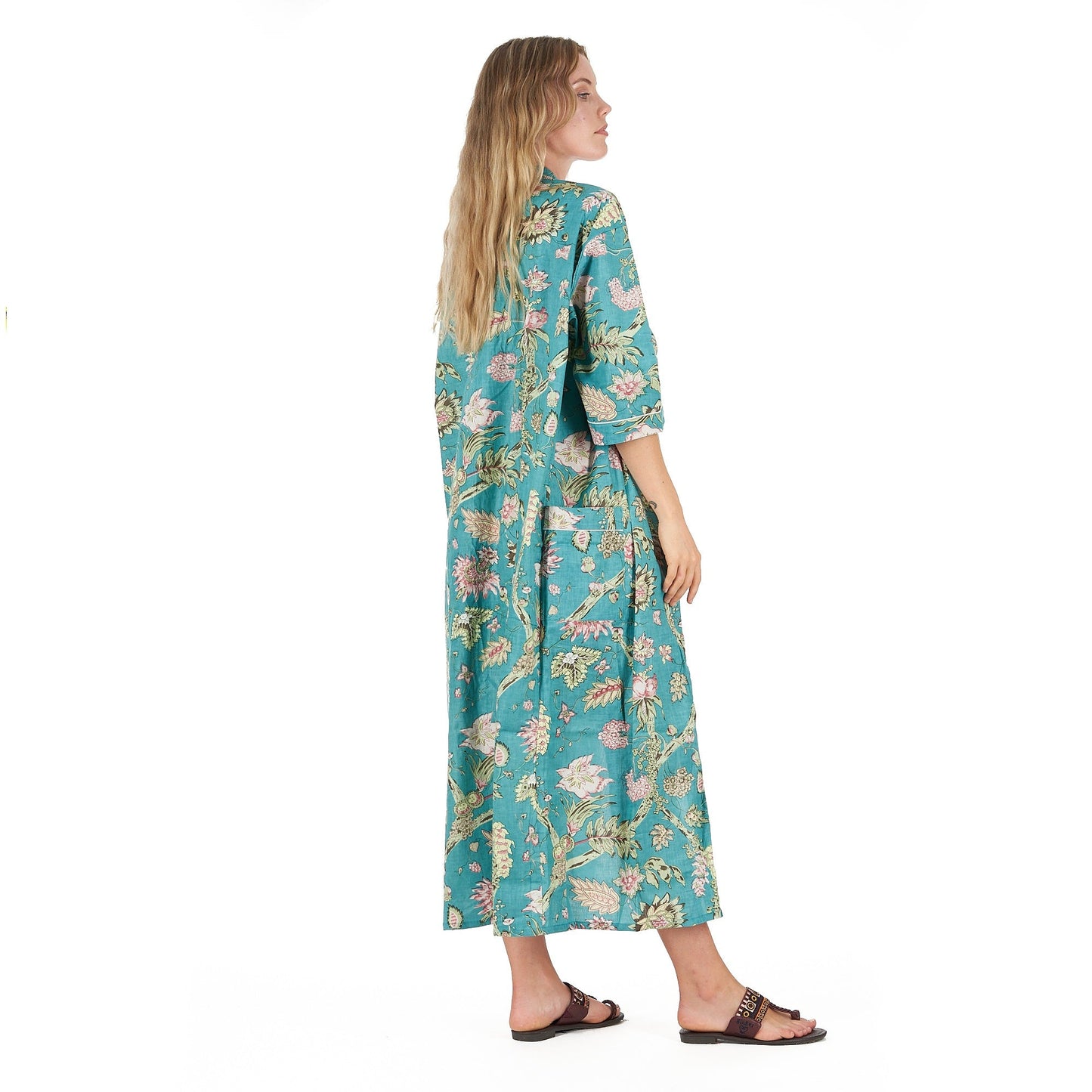 Coastal Cool Cotton Kimono Robe – Hand-Screen Printed, Soft & Versatile