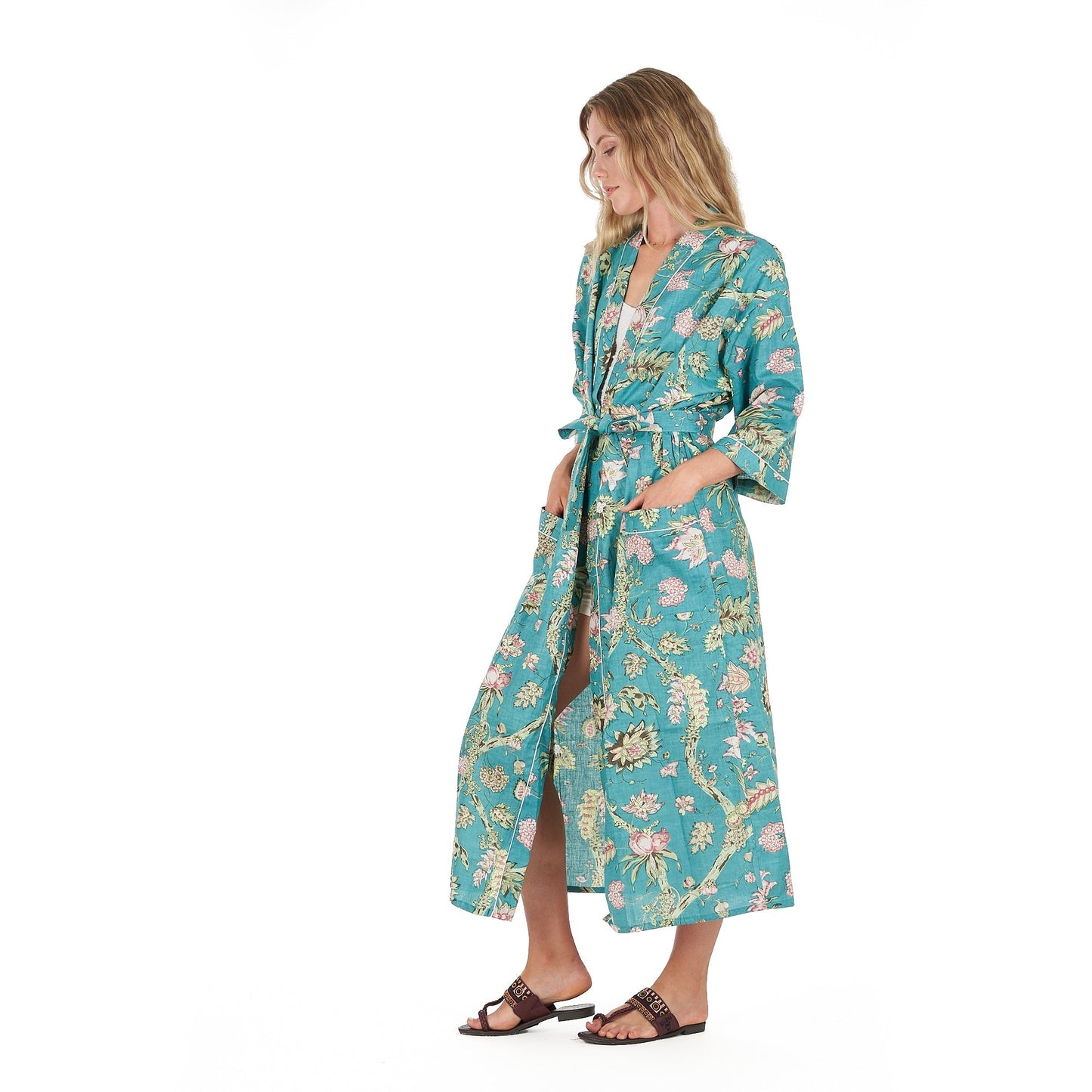 Coastal Cool Cotton Kimono Robe – Hand-Screen Printed, Soft & Versatile